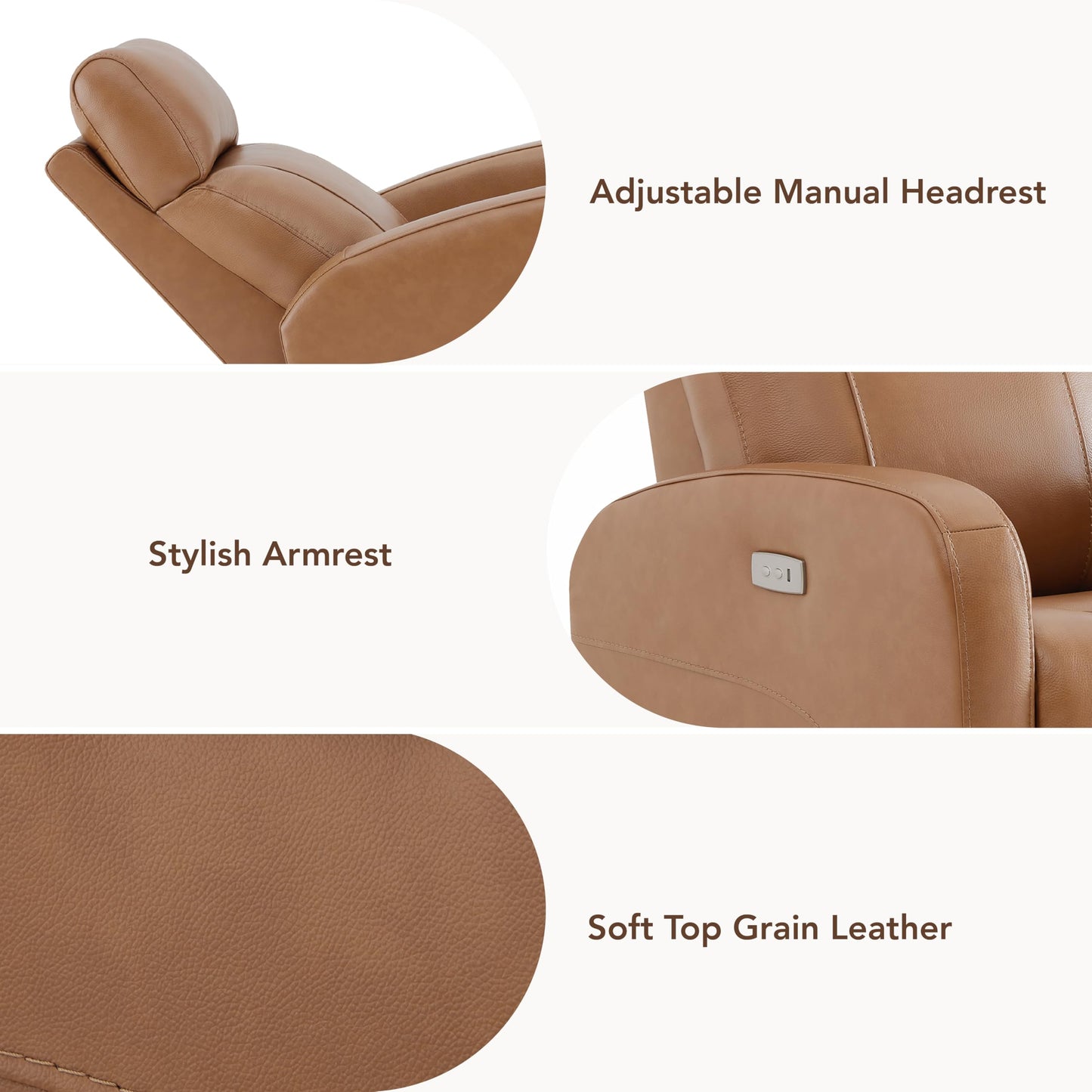 CHITA Genuine Leather Power Recliner Chair for Adults, FSC Certified Electric Nursery Swivel Glider for Living Room, Camel Brown
