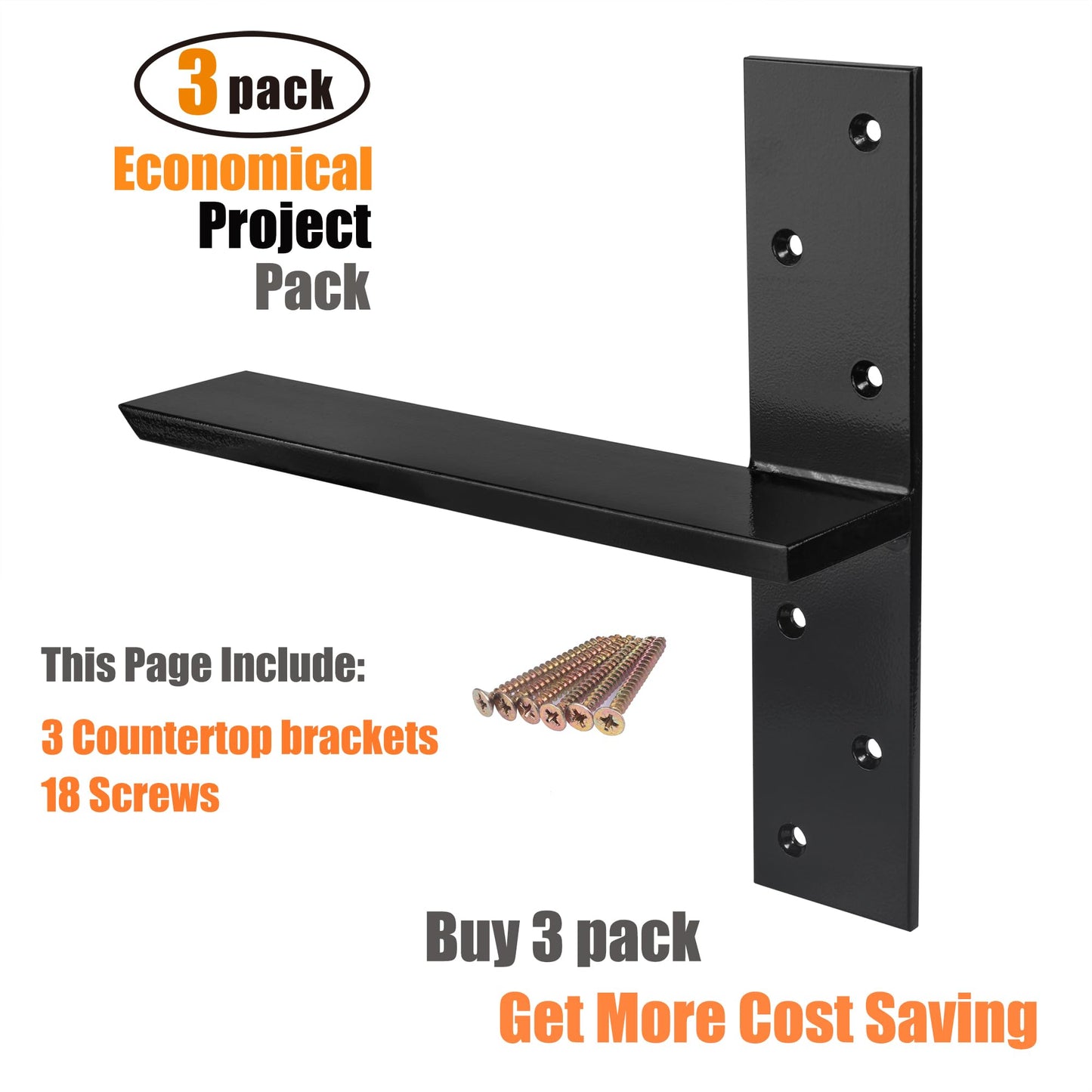 (3-Pack) Free Hanging T Shelf Bracket, Solid Heavy Duty Steel Knee Wall Hidden Granite Countertop Support Floating Bracket Hardware, Universal ,3 Count,18 Inch , DIY Projects , Screws Included