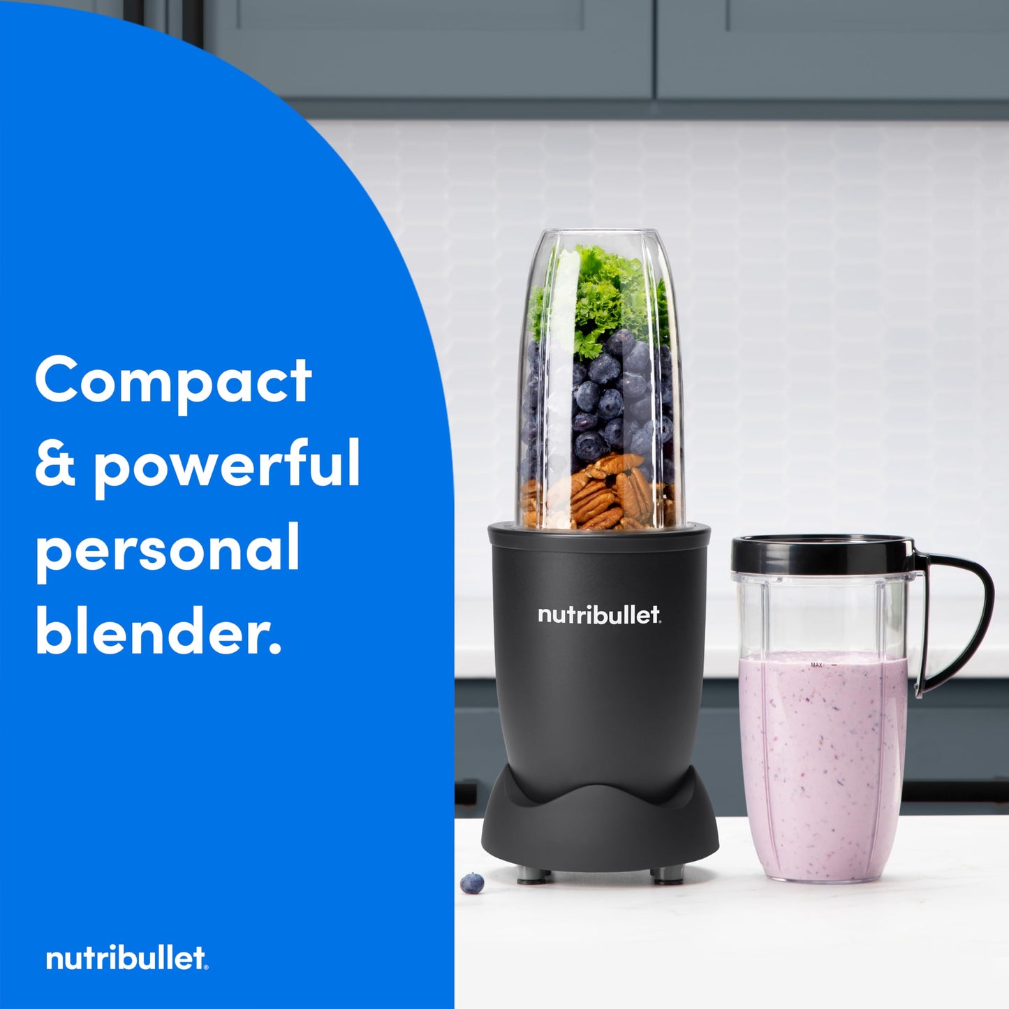 Nutribullet Personal Blender, Shakes, Smoothies, Food Prep, and Frozen Blending, 24 Ounces, 600 Watt, Dark Gray, NBR-0601WM