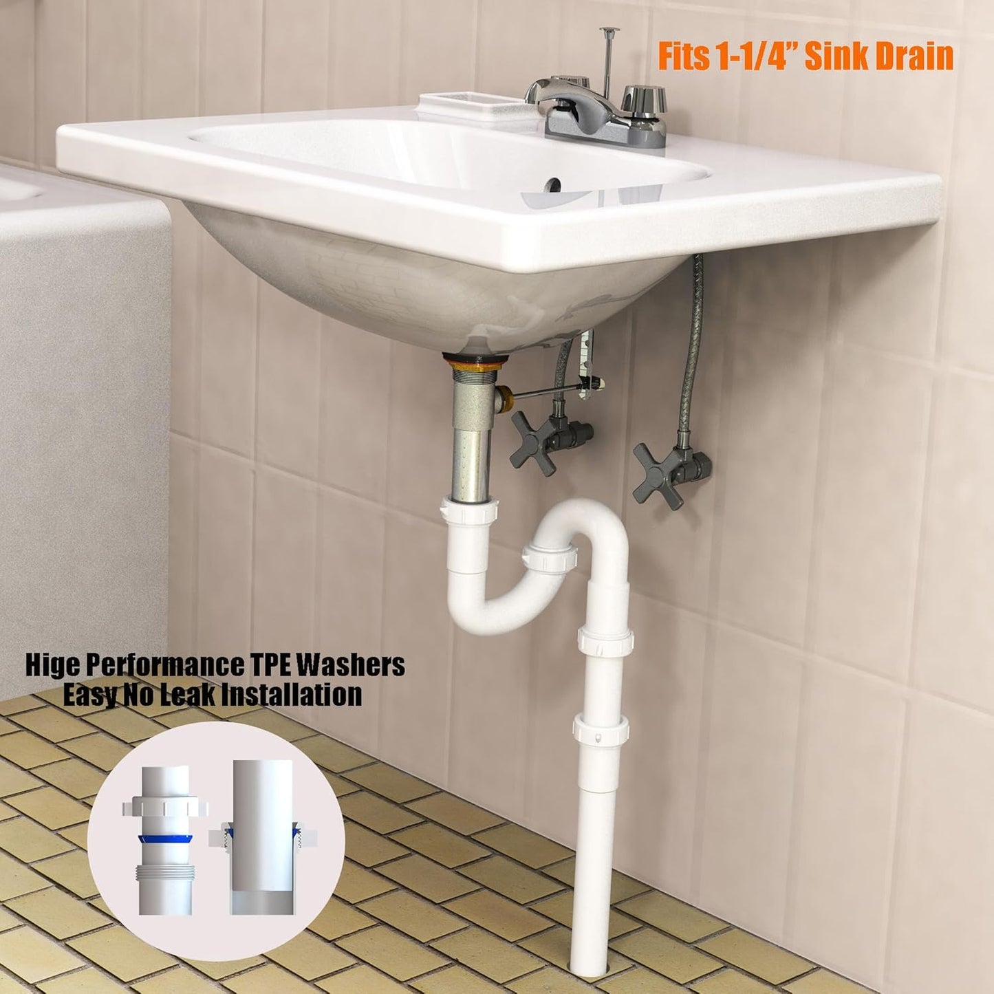 Bathroom Sink Drain Kit,for Most 1-1/4” Bathroom & Kitchen Sink Drain Repair,1-1/4” P Trap or S Trap Sink Plumbing Kit,Sink Pipe Replacement Parts