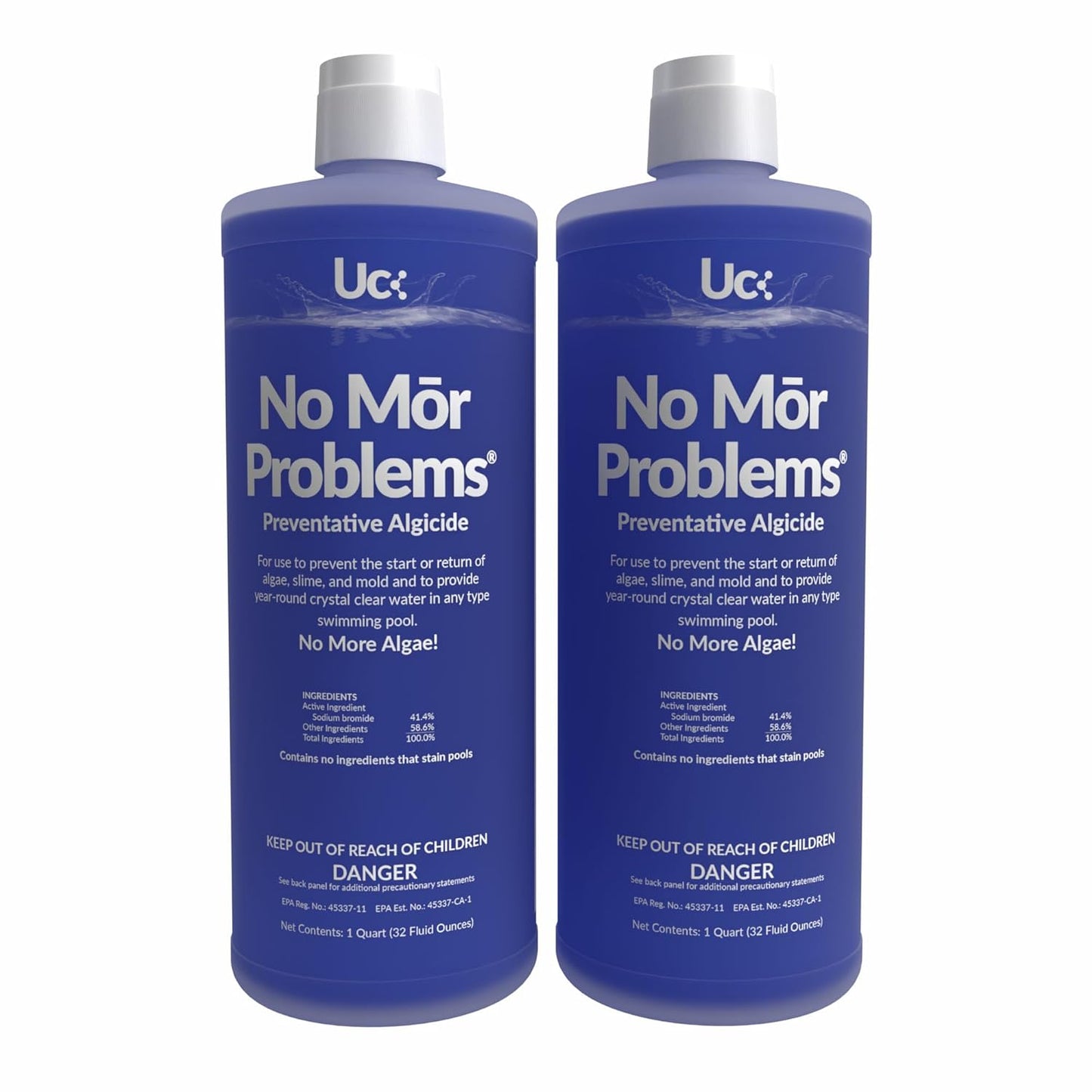 United Chemical No Mor Problems Preventative Pool Algaecide & Water Clarifier - Non-Staining, pH Independent Algae Prevention, 1 Quart (2-Pack)