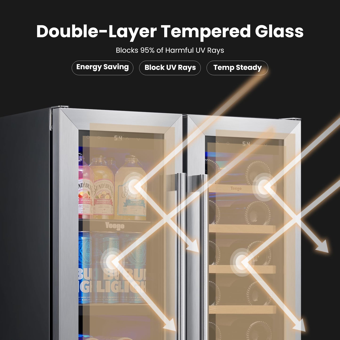 Yeego 24 Inch Wine Fridge Cooler - 52 Bottles Wine Cooler with Glass Door, 40-65℉ Built-In or Freestanding Refrigerator, Under Counter Wine Fridge for Kitchen Bar Office (Left-Hinged)