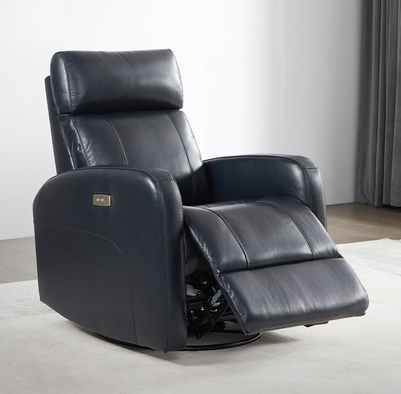 CHITA Genuine Leather Power Recliner Chair for Adults, FSC Certified Electric Nursery Swivel Glider for Living Room, Camel Brown