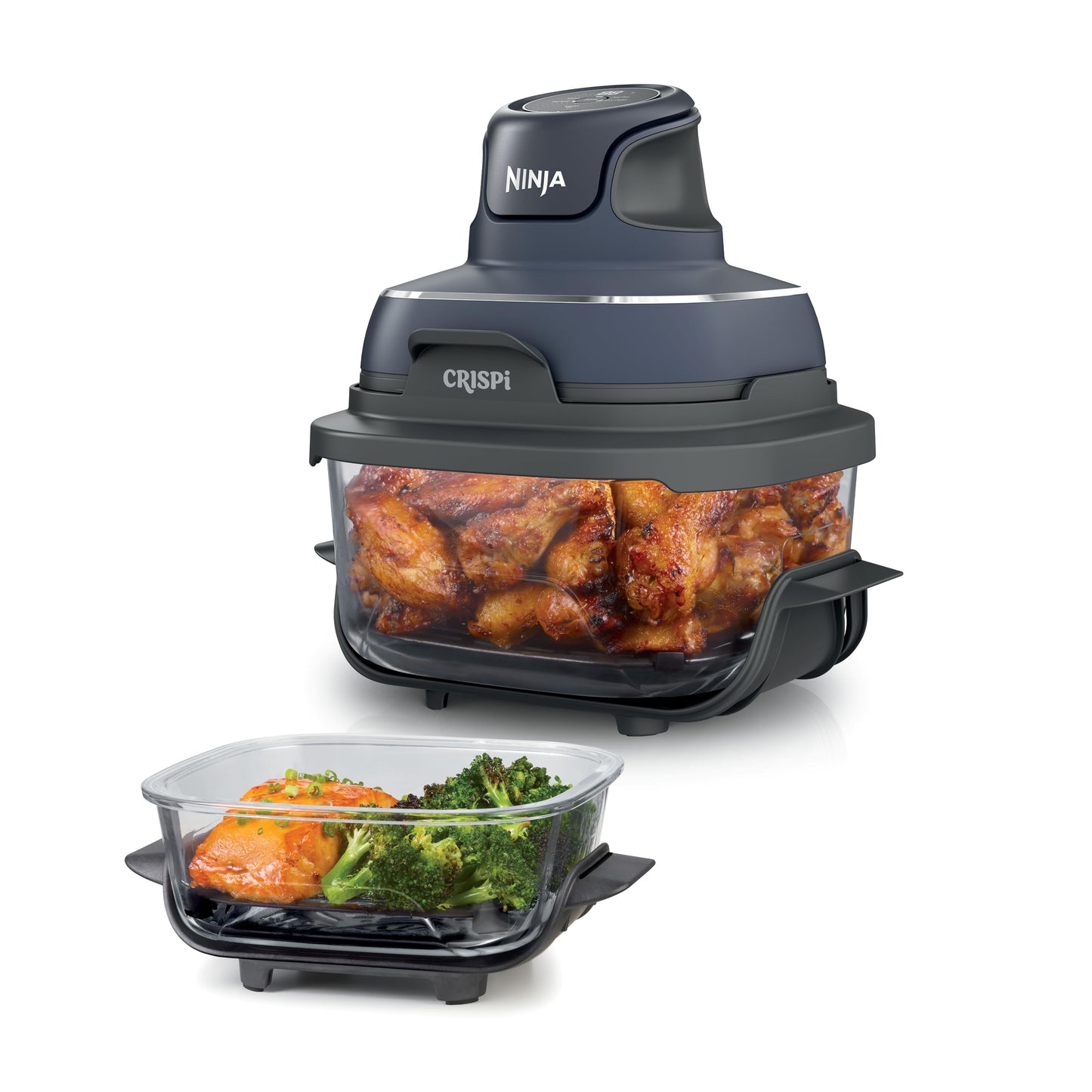 Ninja Crispi 4-in-1 Glass Air Fryer | With Non-Toxic 4QT & 6-Cup Glass Containers & Lids | Microwave, Freezer, Dishwasher Safe | 450°F Max Temp |1500 Watt | Stone | FN101ST