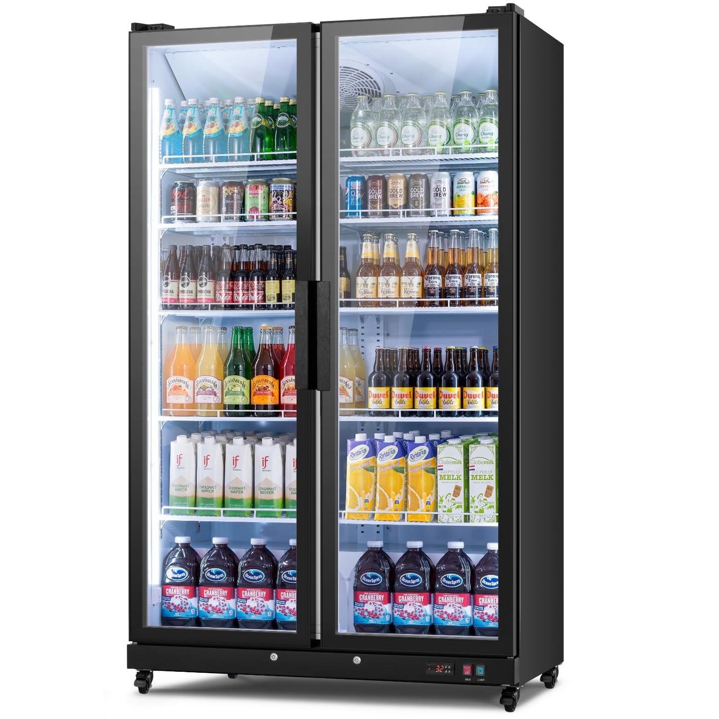 Yeego Commercial Refrigerators - 27.1 Cu.Ft 2 Glass Doors Commercial Beverage Refrigerator with LED Light & Adjustable Shelves, 32-50°F Commercial Cooler for Stores Bakery Bar Offices Restaurants