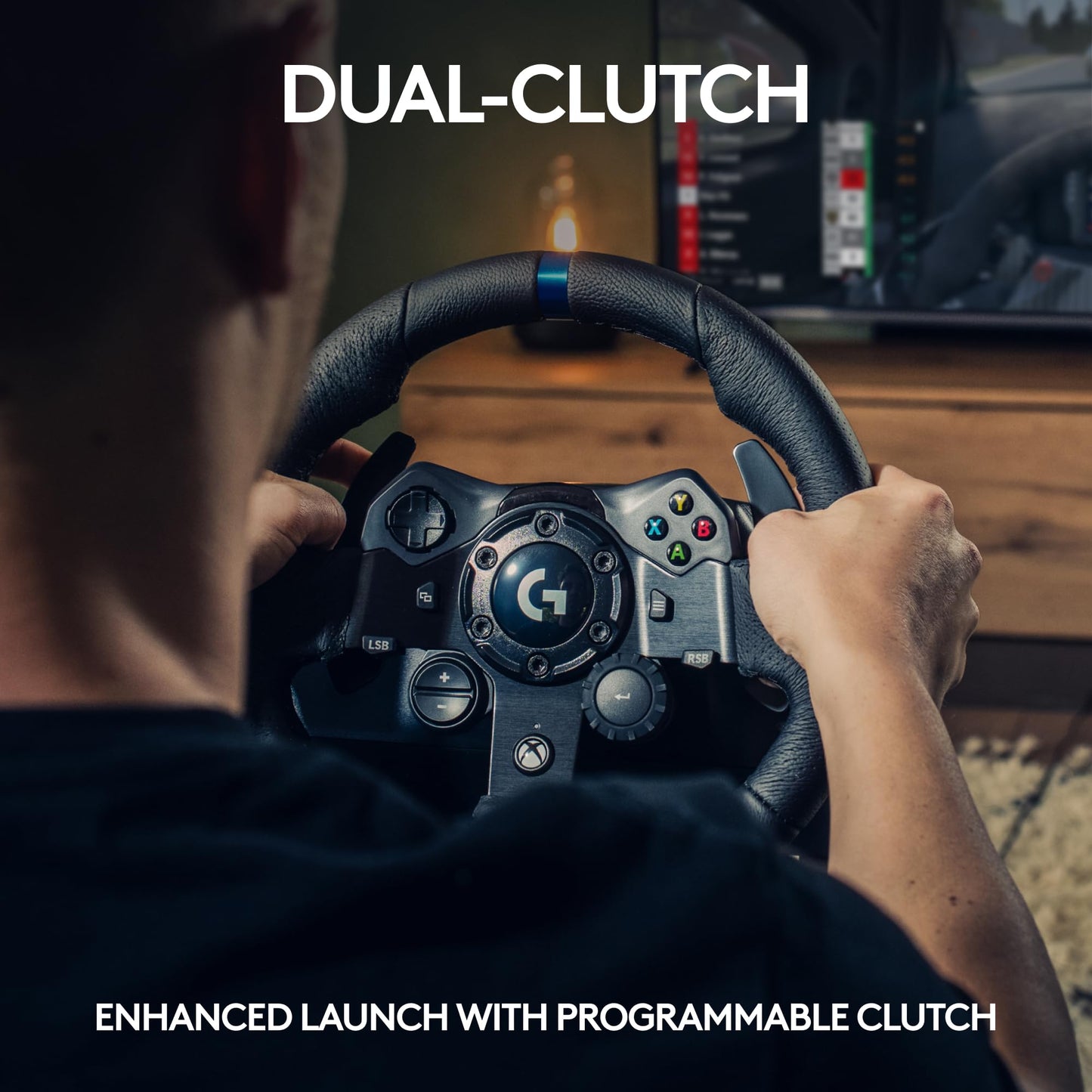 Logitech G923 Racing Wheel and Pedals, TRUEFORCE up to 1000 Hz Force Feedback, Gaming Steering Wheel PS5, PS4, PC, Mac, Genuine Leather- Black