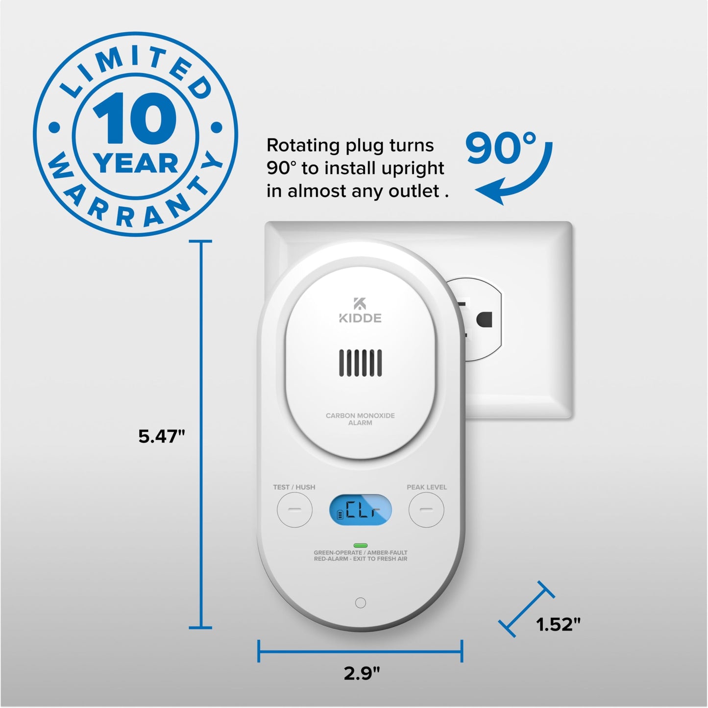 Kidde Carbon Monoxide Detector, Plug-In with 9V Battery Backup, Digital Display, 85 dB Alarm, LED Status Light Indicators, 3rd Edition