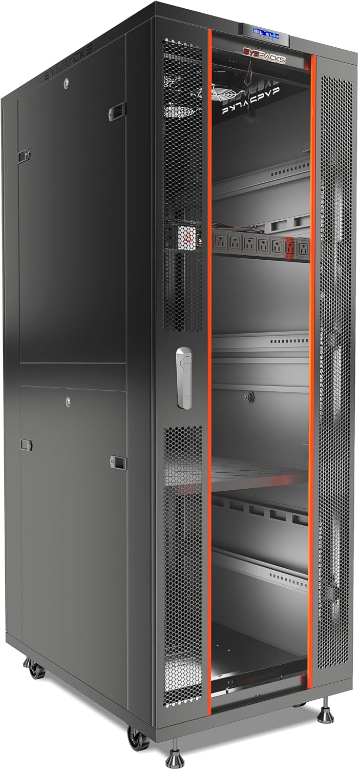 42U Server Rack Cabinet – 19" Network Rack Enclosure, 39" Deep Floor Standing Data Rack with Locking Glass Door, Cooling Fans, PDU & Shelf for Servers, Switches and Patch Panels