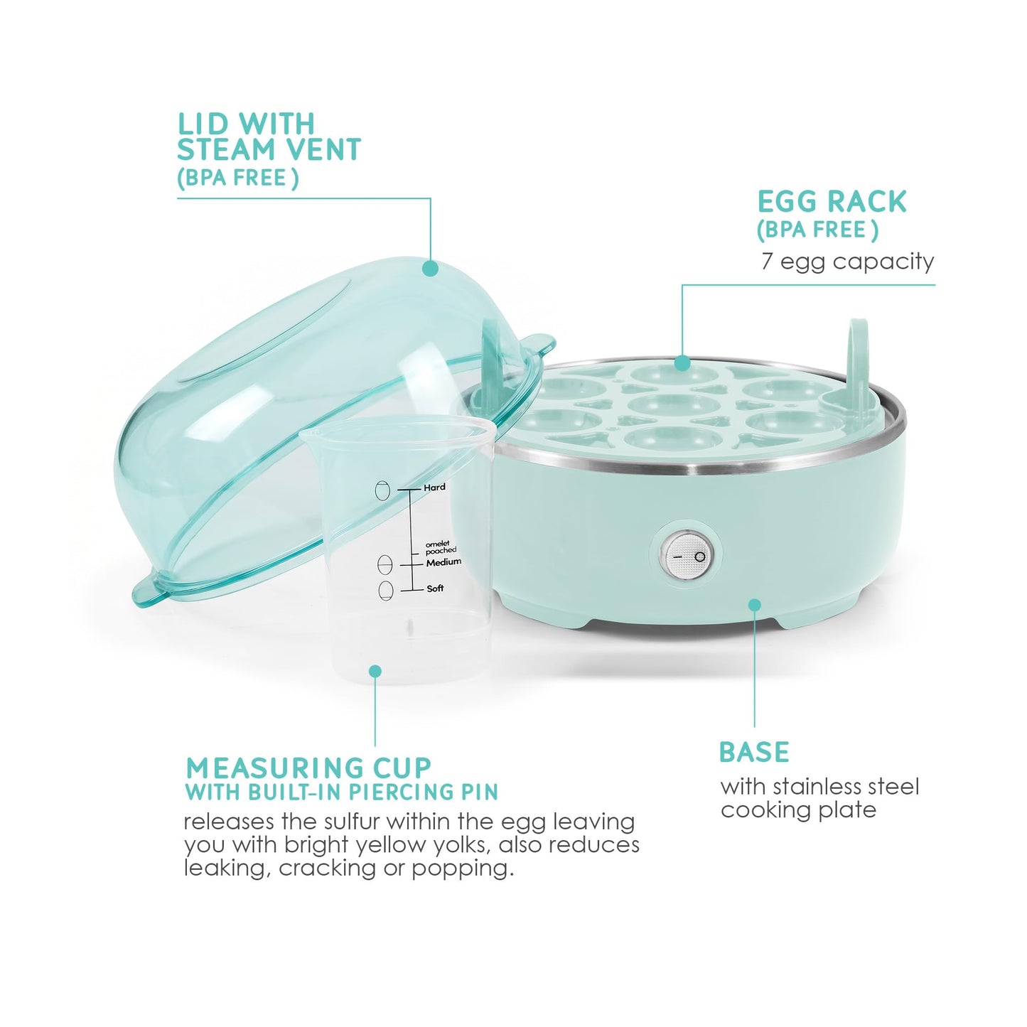 Elite Gourmet EGC115B Easy Egg Cooker Electric 7-Egg Capacity, Soft, Medium, Hard-Boiled Egg Cooker with Auto Shut-Off, Measuring Cup Included, BPA Free, Classic Black