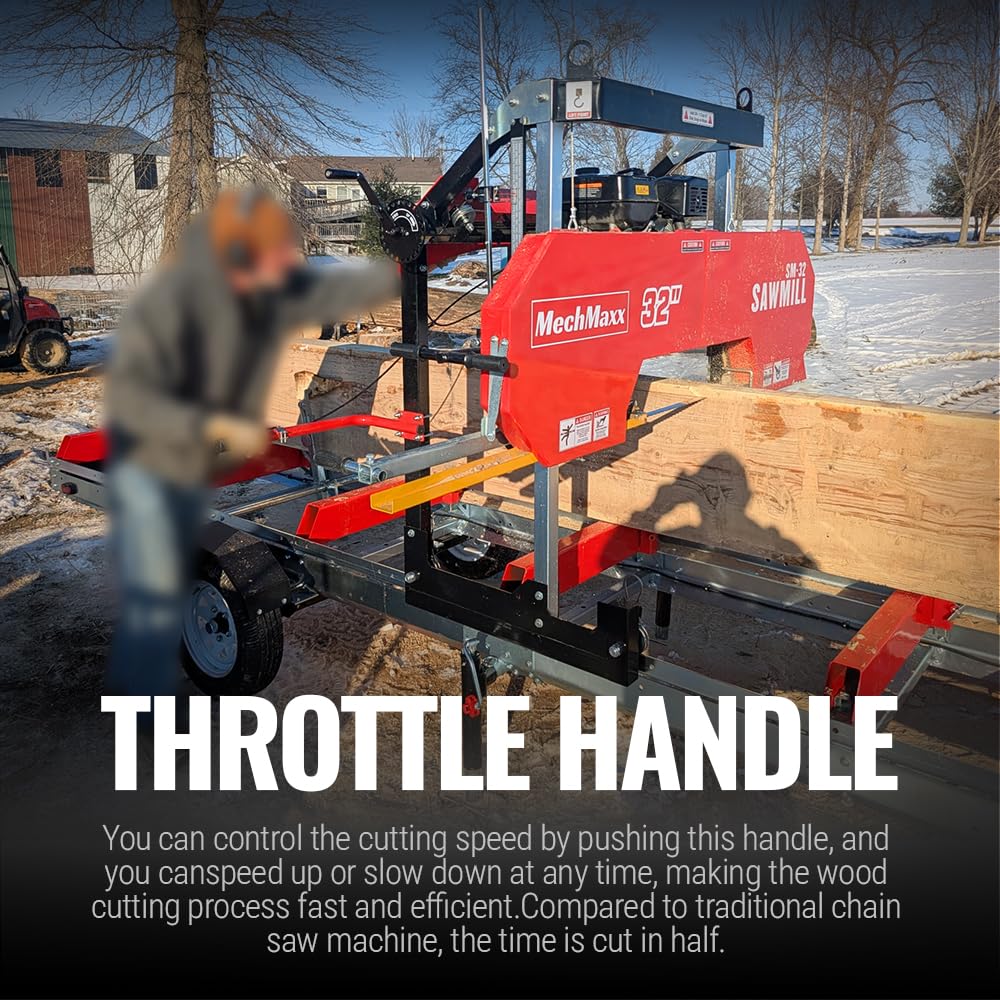 MechMaxx 36" MAX Portable Sawmill, ZONSEN 750cc 25HP V-Twin Engine, 36" Board Width, 20' Track Length, SM-36MAX