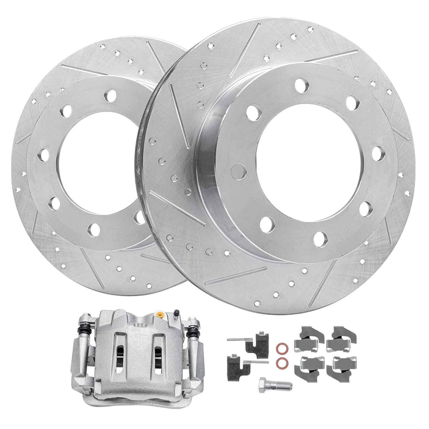 Detroit Axle - Front Brake Kit for Chevy GMC Silverado Sierra 2500HD 3500, Avalanche 2500, Sierra 3500HD, Express Savana 3500 4500 Drilled Disc Brakes Rotors Ceramic Brake Pads Replacement:12.8" inch
