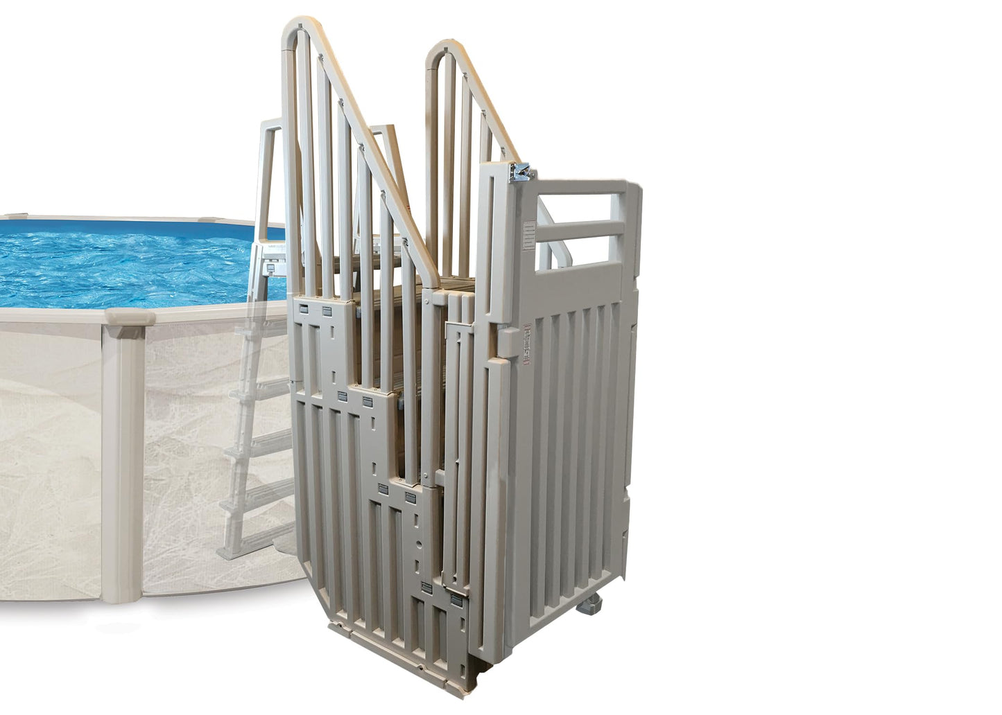 Confer Plastics Step-1X: Sturdy Above Ground Entry System with Dual Handrails and Slip-Resistant Steps, Easy Installation, Supports up to 400 lbs - Proudly Made in USA. Warm Grey with Grey Treads