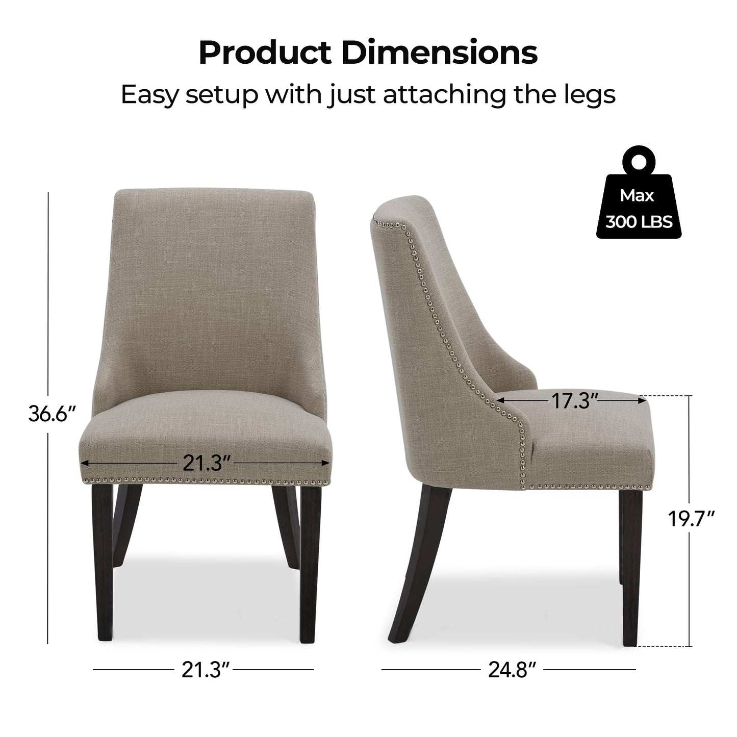 CHITA Modern High Back Dining Room Chairs Set of 2, Farmhouse Upholstered Dining Chairs, Fabric in Linen