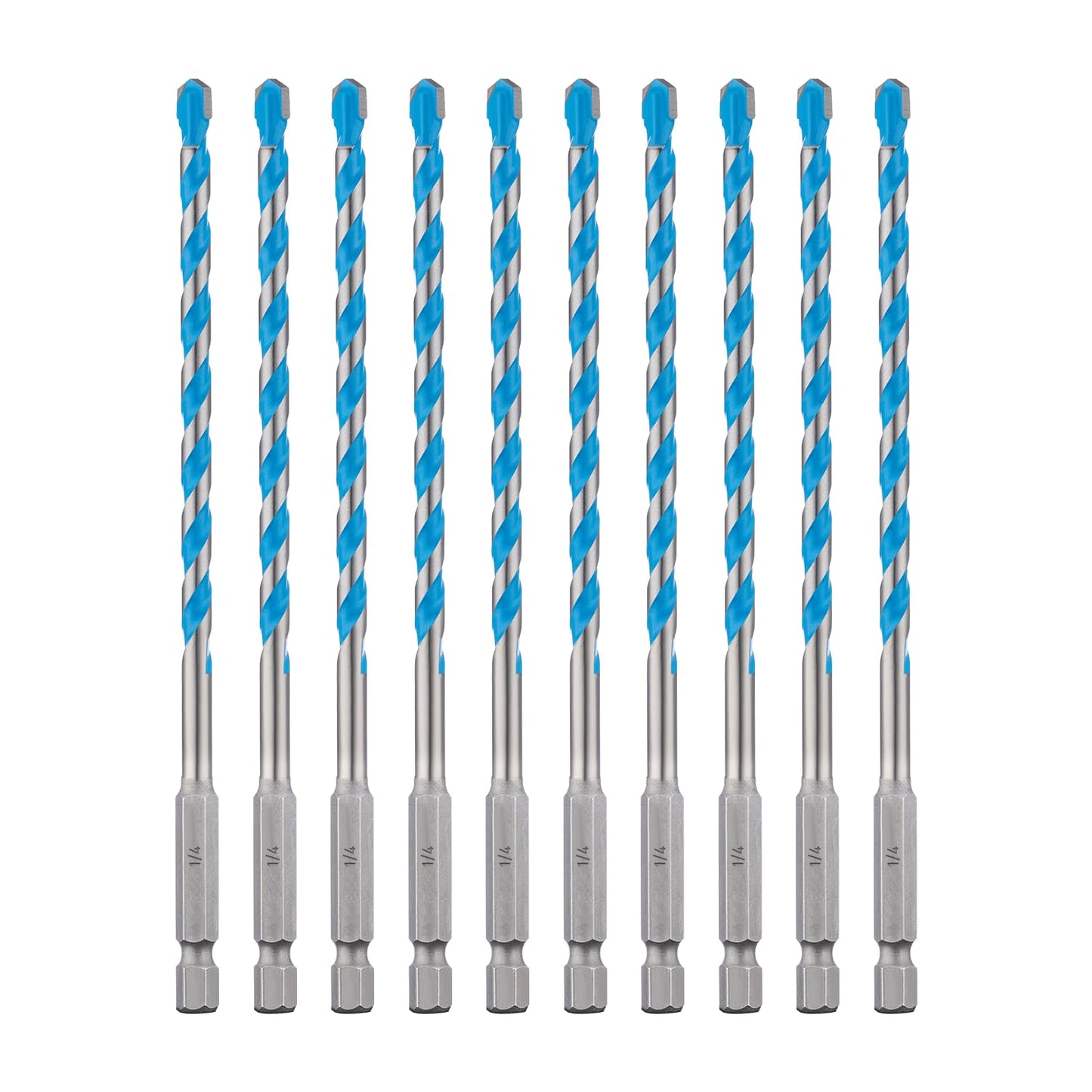 toolant 3/16" Concrete Drill Bit Set & Masonry Drill Bit Set, Shockproof Hex Shank Hammer Drill Bit Set for Glass/Brick/Plastic/Cement/Tile, Industrial Strength Carbide Drill Bit Tip 1/4" Box of 10