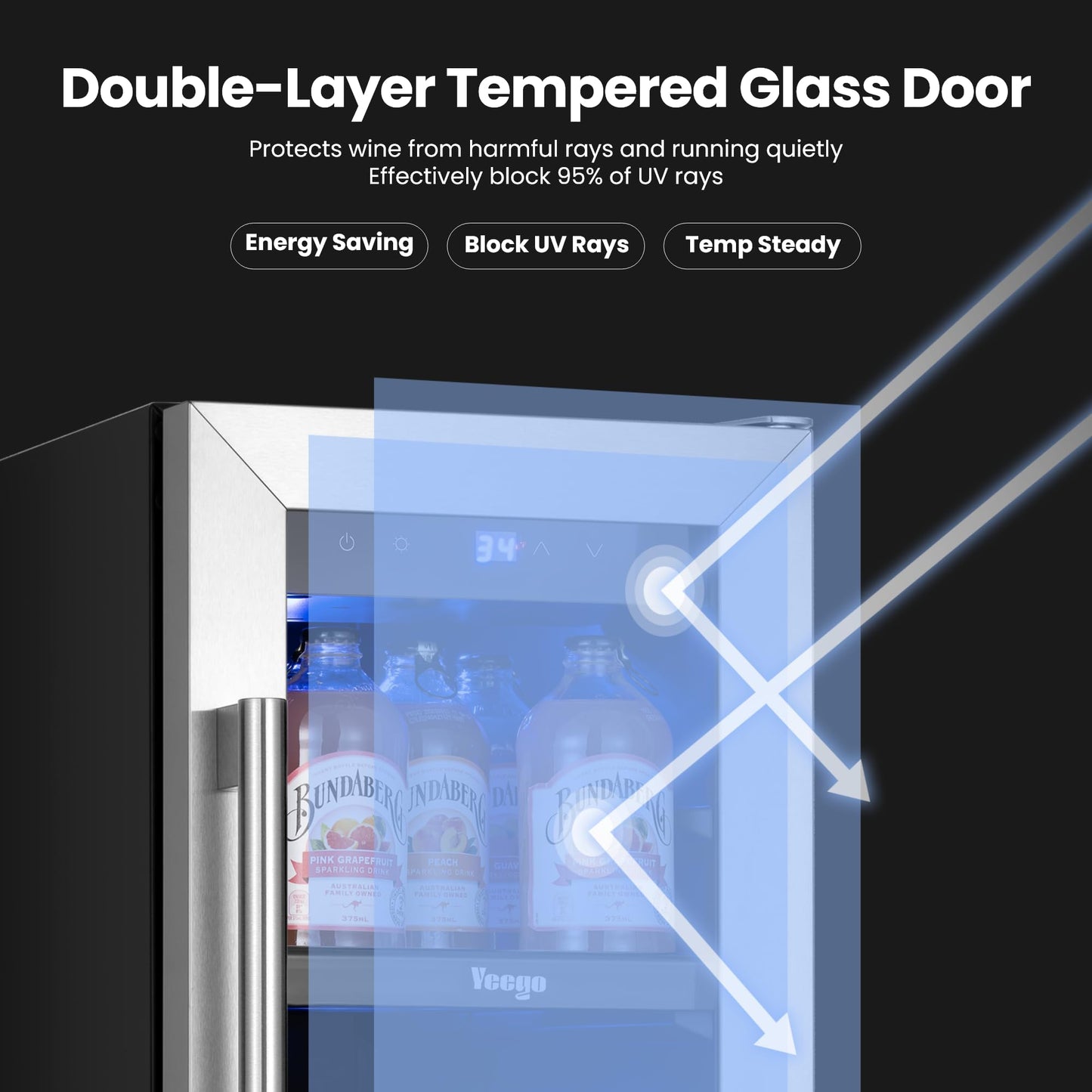 Yeego 24 Inch Beverage Refrigerator – 180 Can Built-In Under Counter Drink Fridge with Glass Door, 34–54°F Cooling for Beer, Soda & Wine (Right-Hinged)