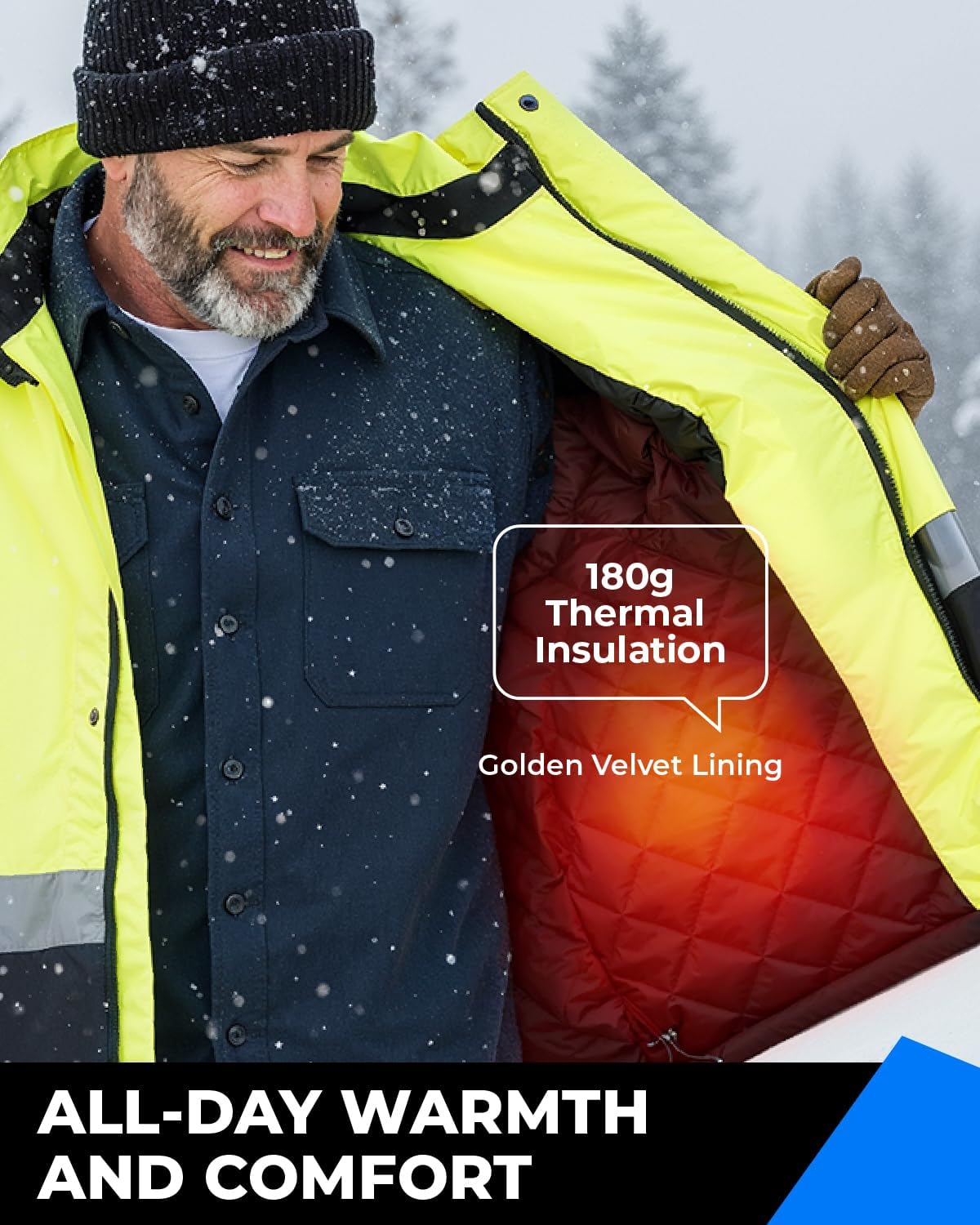 toolant 100% Waterproof Safety Jackets for Men, Hi Vis Reflective Work Jackets, Construction Rain Coats for Cold Weather