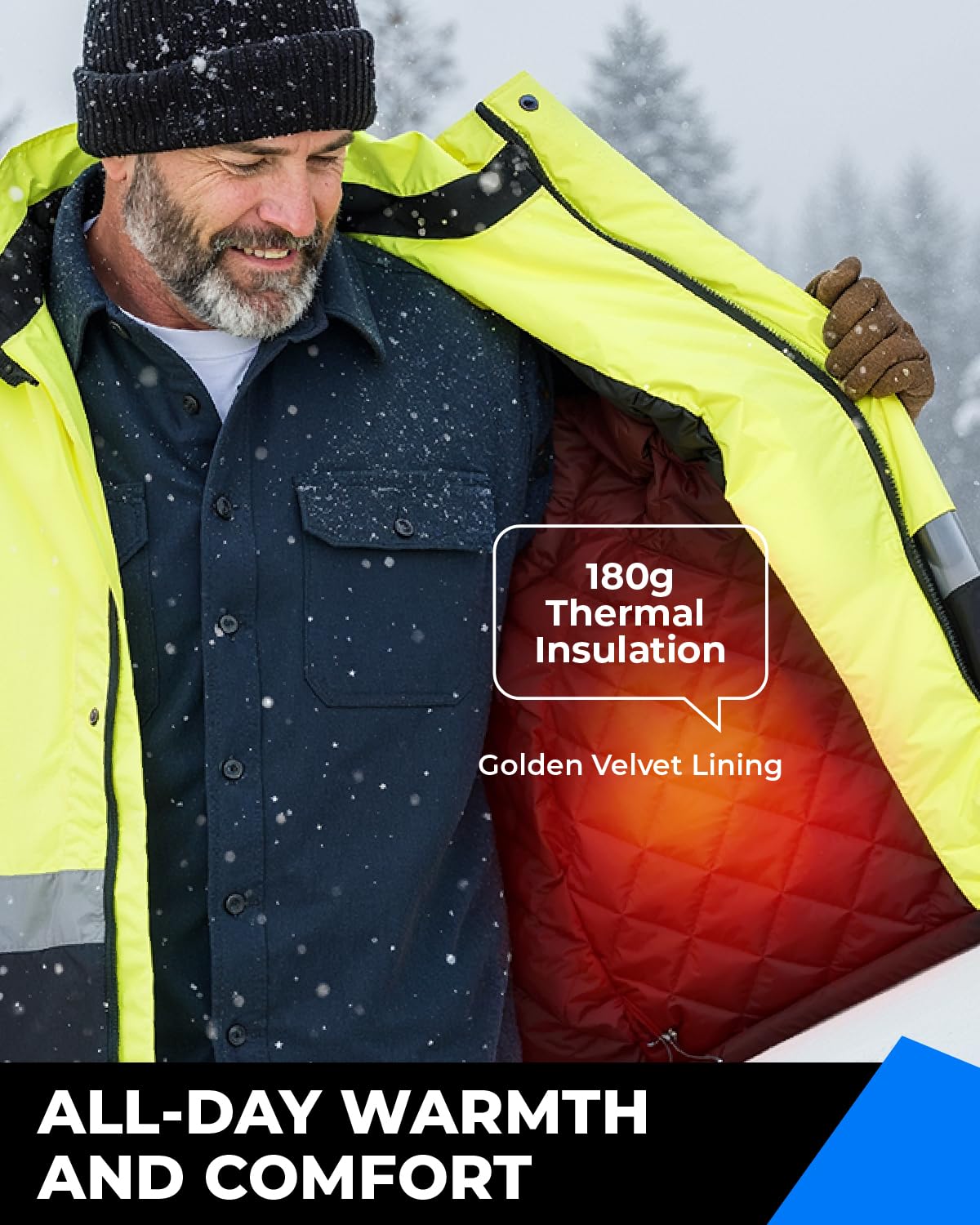 toolant 100% Waterproof Safety Jackets for Men, Hi Vis Reflective Work Jackets, Construction Rain Coats for Cold Weather
