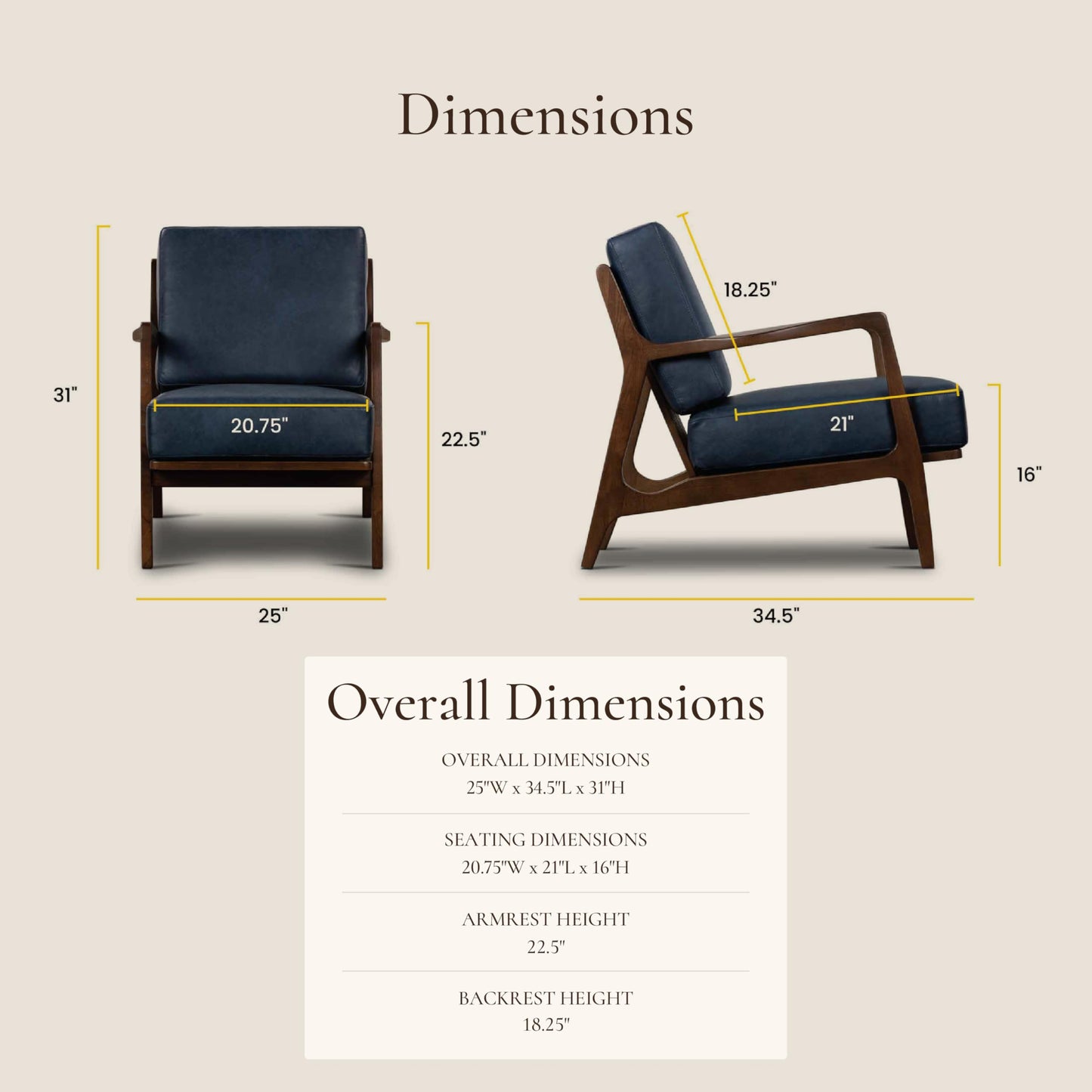 Poly & BARK Verity Leather Accent Chair – Armchair with Walnut Wood Frame – Fashion-Forward Lounge Seating for Living Room – Upholstered in Cognac Tan Leather for Modern Style