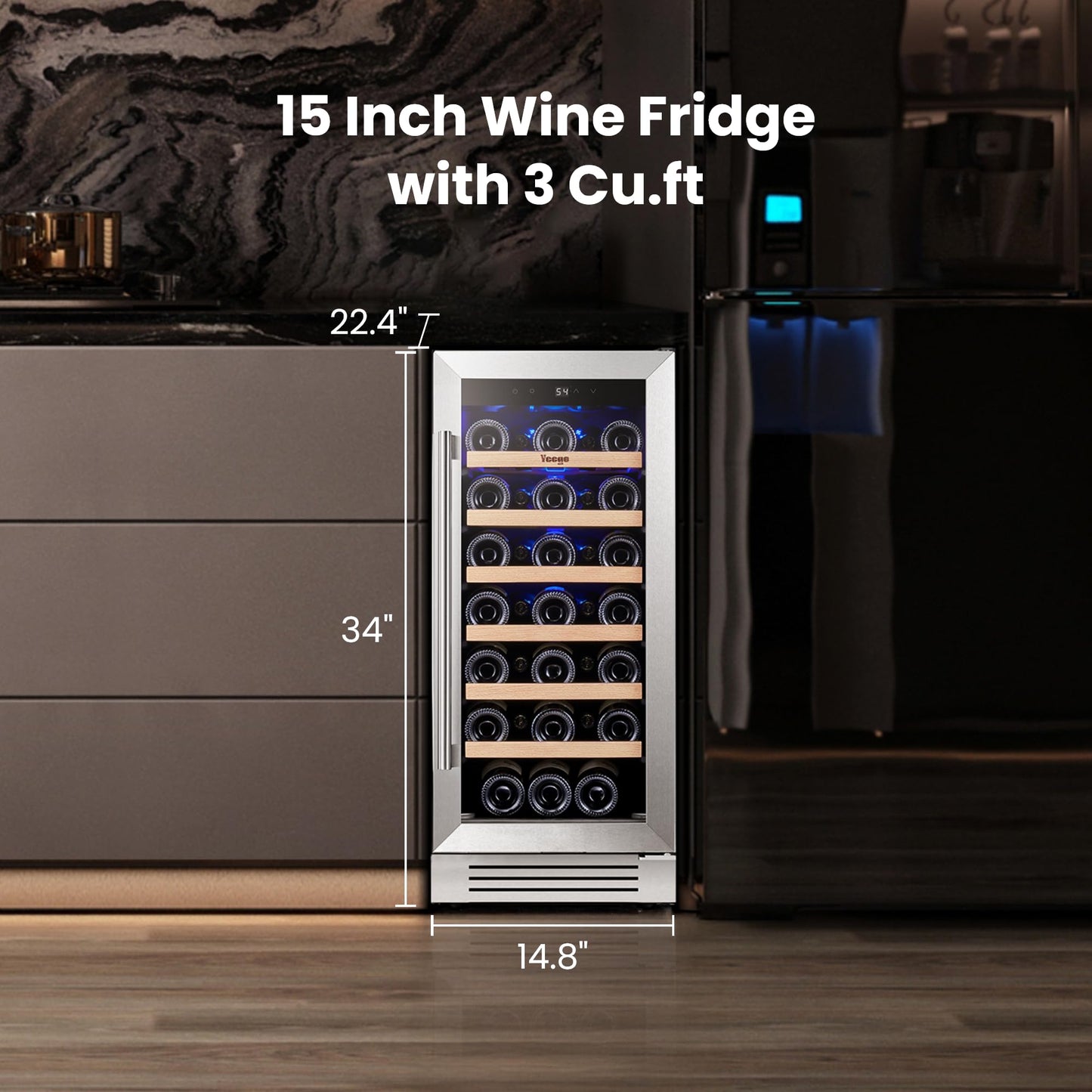 Yeego Wine Fridge Cooler - 24 Inch Dual Zone Wine Fridge Hold 52 Bottles, 40-65°F Wine Refrigerator Glass Door, Built in Fridge, Freestanding Adjustable Shelves Fridge for Beer Soda Drink Home Bar