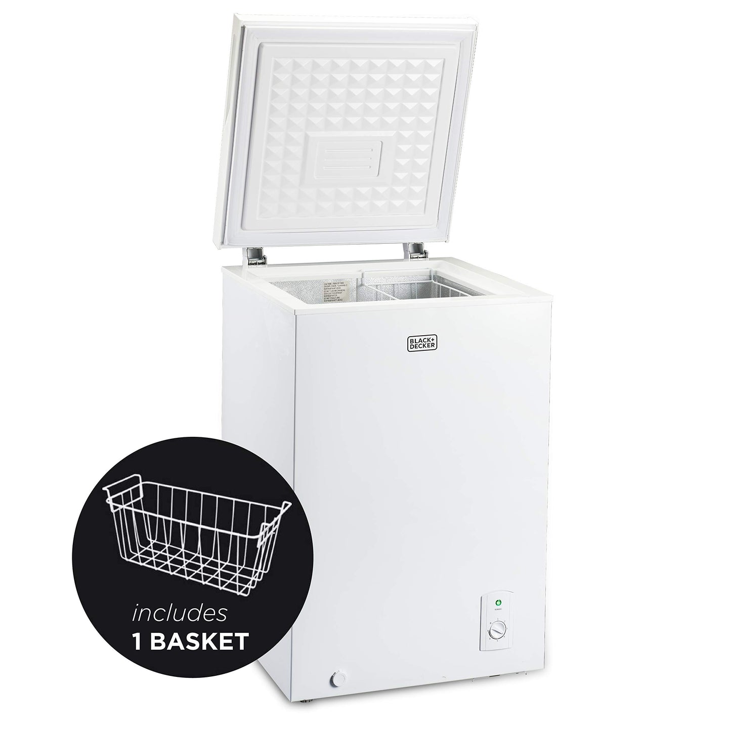 BLACK+DECKER 19.8 Cu. Ft. Chest Freezer, Deep Freezer with Top Opening, Freezer Chest with 2 Removable Storage Baskets, Mechanical Temperature Control, Manual Defrost, R600a Refrigerant,BCF1980E,White