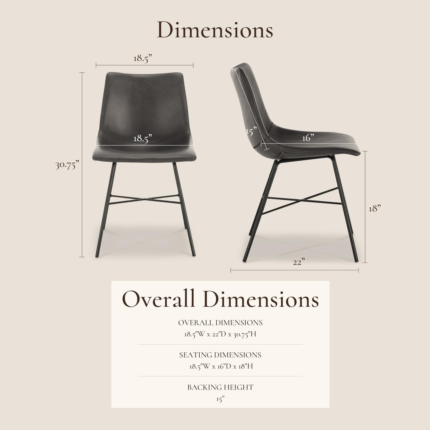 POLY & BARK Paxton Leather Counter Stools 24 Inches – Set of 2 - Counter Height Bar Stools with Back – Modern Barstools for Kitchen Island or Counters – Faux Leather & Matte Black Steel Base – Tan