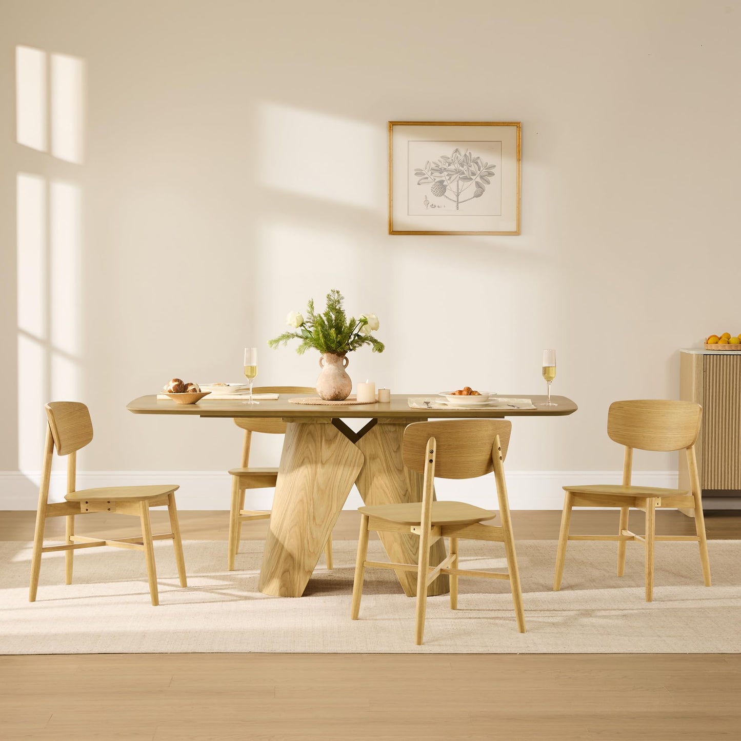 CHITA Soild Wood Dining Chairs Set of 4, Mid Century Modern Walnut Wood Kitchen Chairs with Curved Backrest, Dining Room Chair for Kitchen, Restaurant