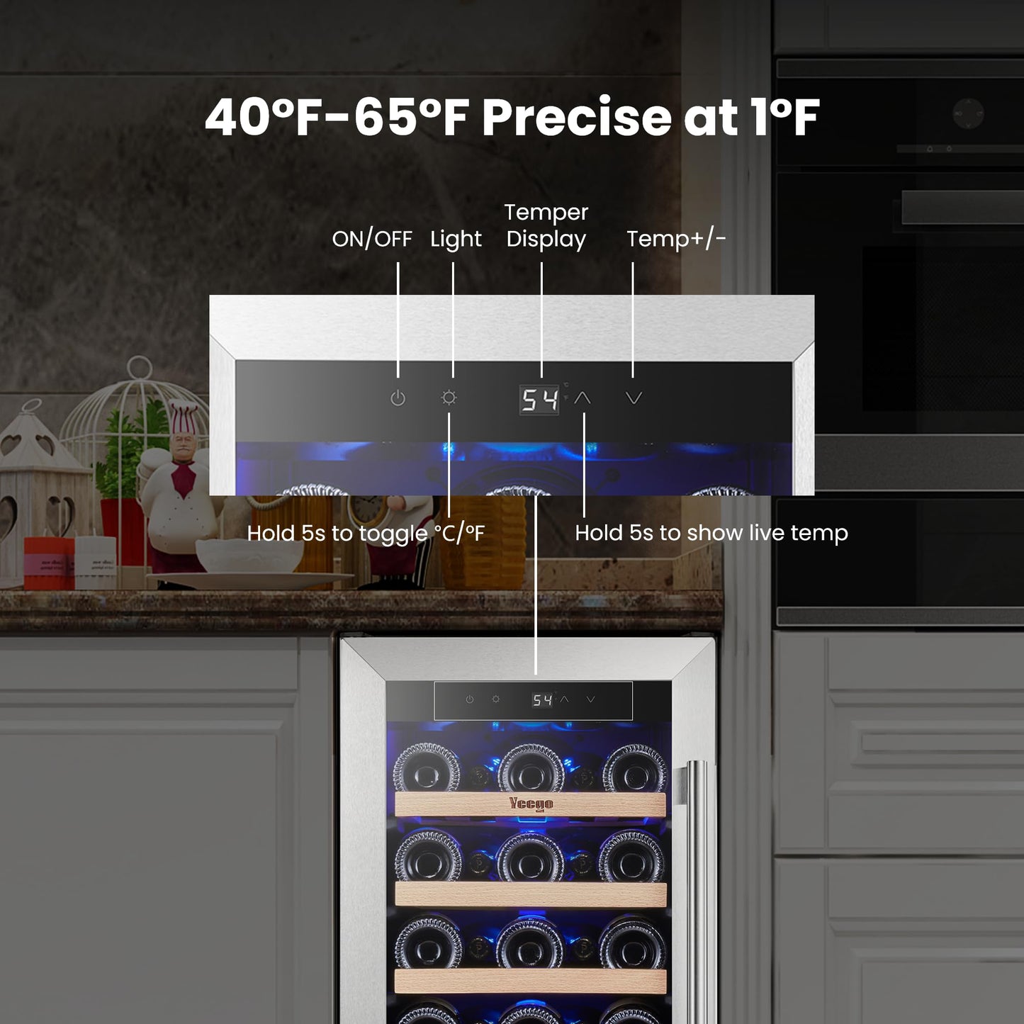 Yeego 24'' Wine Cooler Refrigerator - 52 Bottles Wine Fridge, 40-65°F Dual Zone Wine Refrigerator With Glass Door, Built-In/Freestanding/Under Counter, Adjustable Shelves Fridge for Home Bar Office
