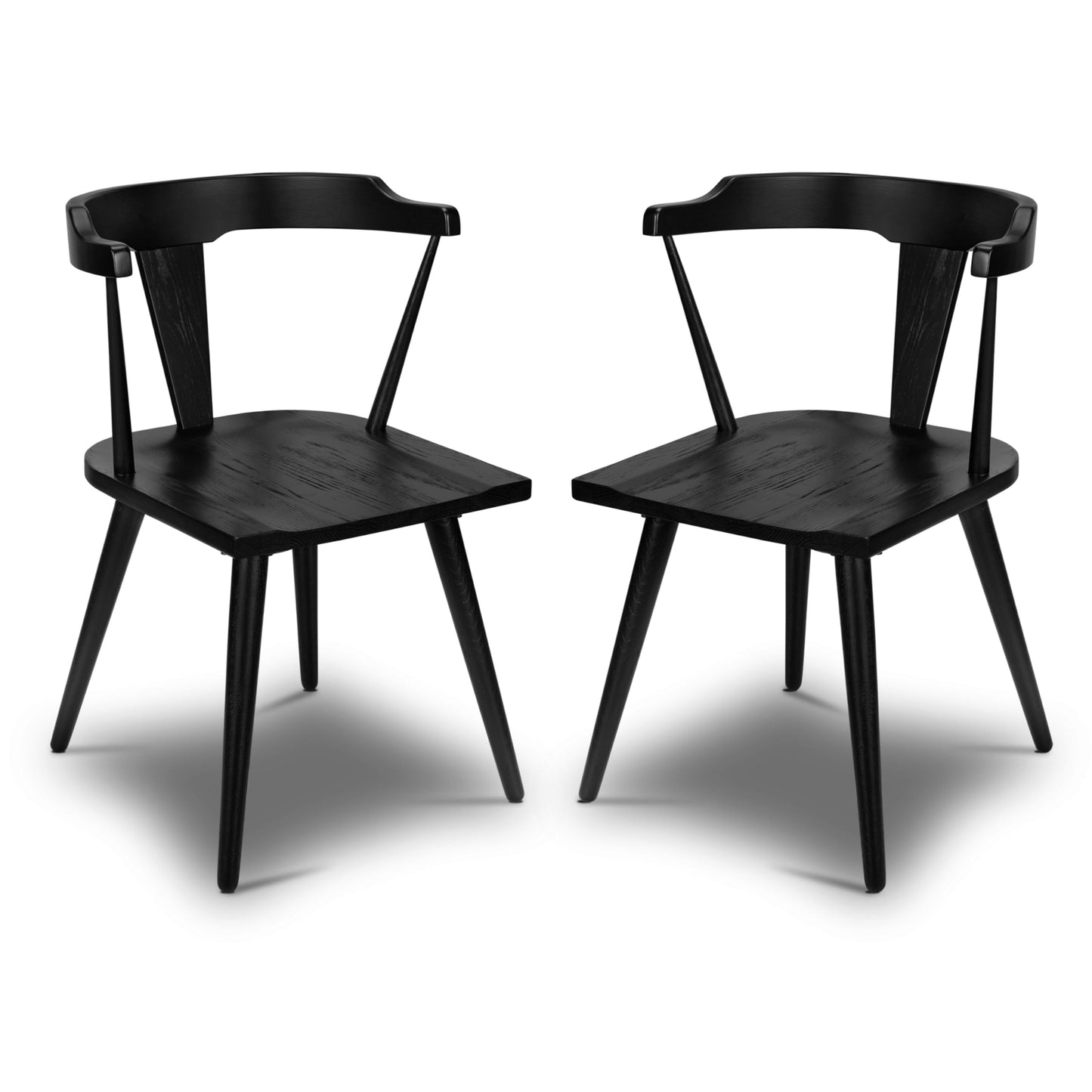 POLY & BARK Mid Century Modern Enzo Black Dining Chair – Solid Oak Wood Splat Back Chair, 18" Seat Height, 32" Tall – Stylish MCM Kitchen & Dining Room Chair