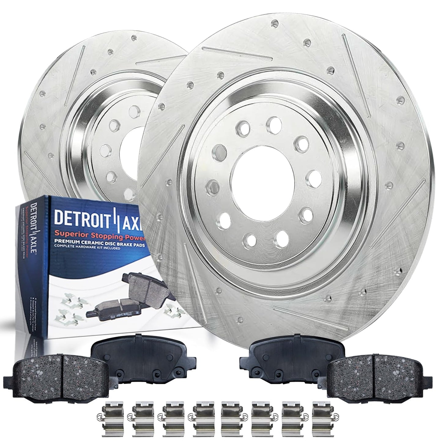 Detroit Axle - Front Brake Kit for Chevy Impala Malibu Equinox GMC Terrain Buick LaCrosse Regal Allure Saab 9-5 Drilled Slotted Disc Brake Rotors Ceramic Brakes Pads Replacement : 12.64'' inch Rotor