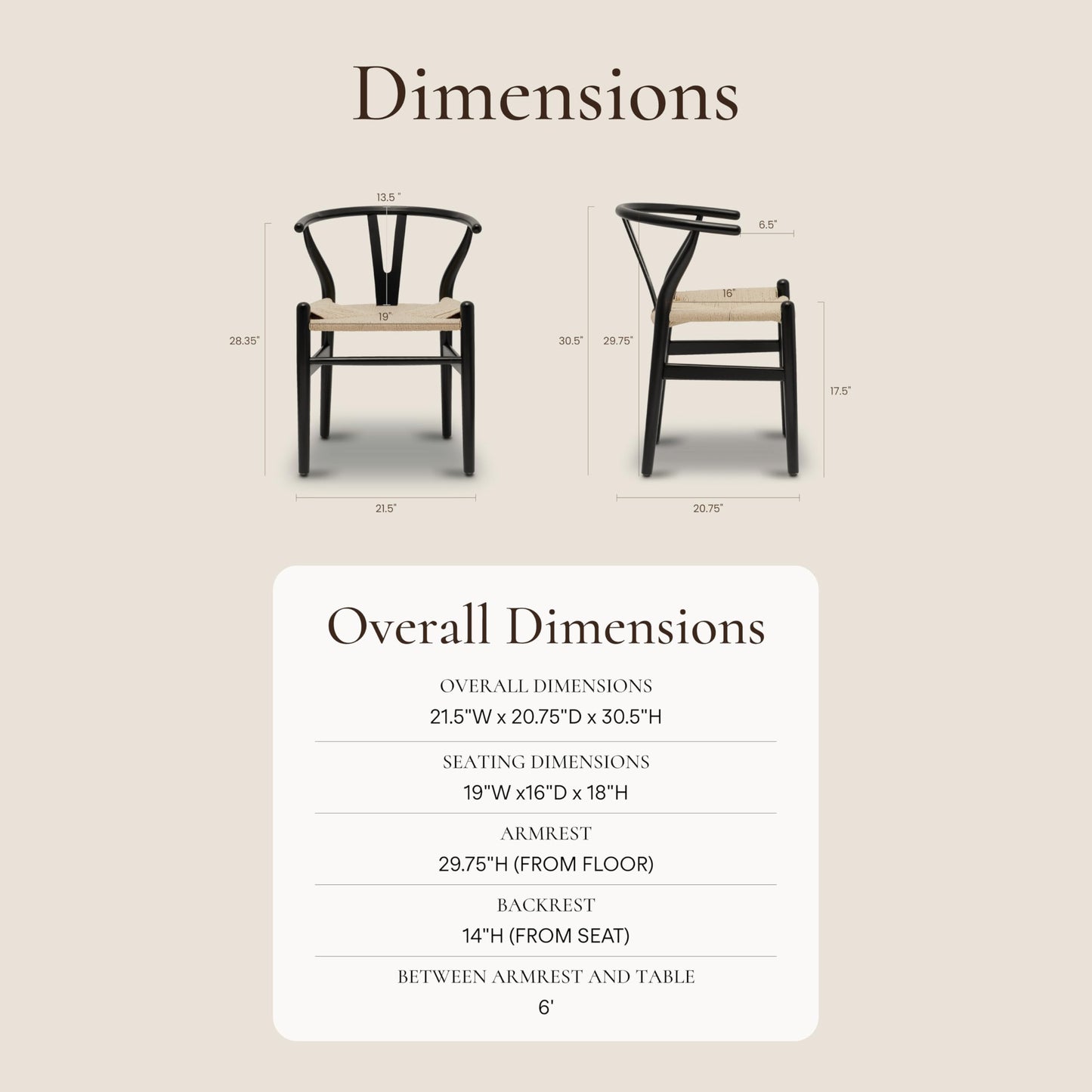 POLY & BARK Weave Dining Chair – Mid-Century Modern Wishbone Dining Chair with Arms, Solid Wood Frame, Indoor Use – Black – Single - Ideal for Dining Room, Kitchen or Stylish Accent Setting