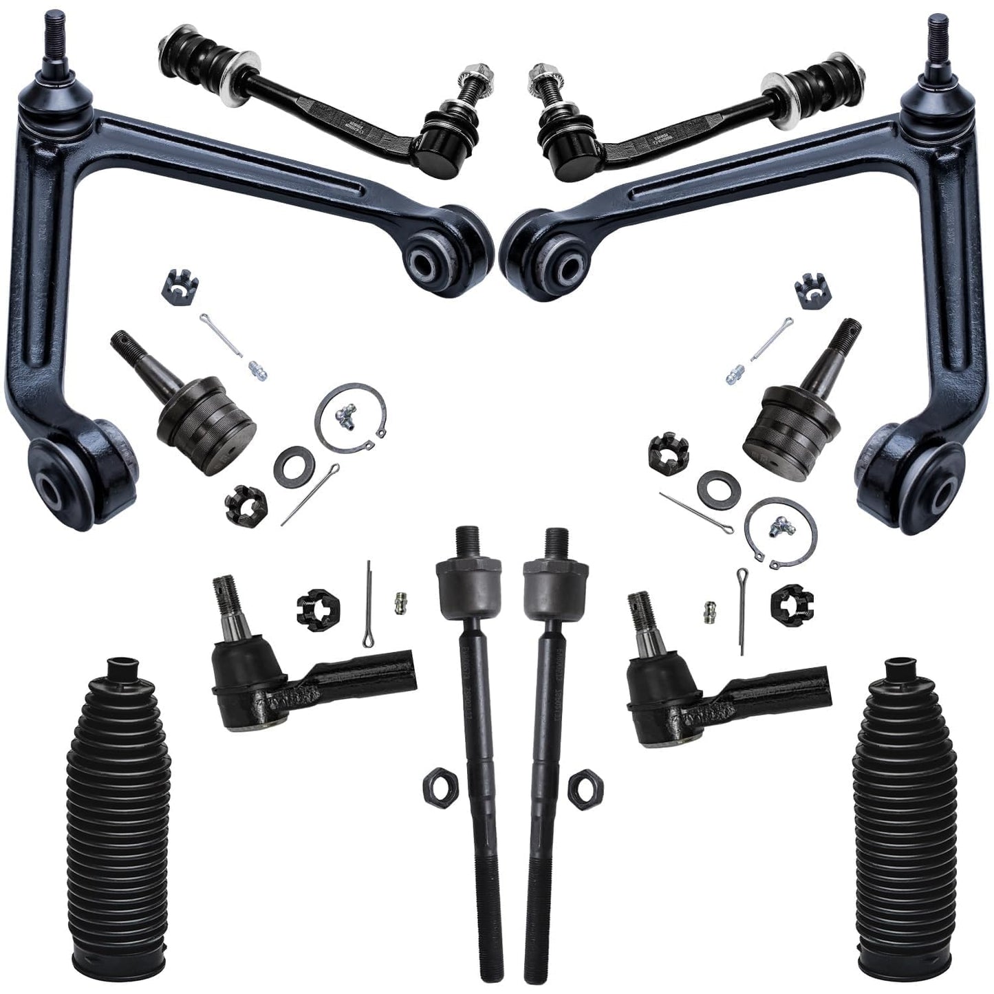 Detroit Axle - 12pc Front End Kit for 07-13 Chevy Silverado 1500 GMC Sierra | Suburban Yukon XL 1500 Tahoe Escalade ESV EXT, 2 Upper Control Arms 2 Sway Bars 4 Tie Rods 2 Lower Ball Joints 2 Boots