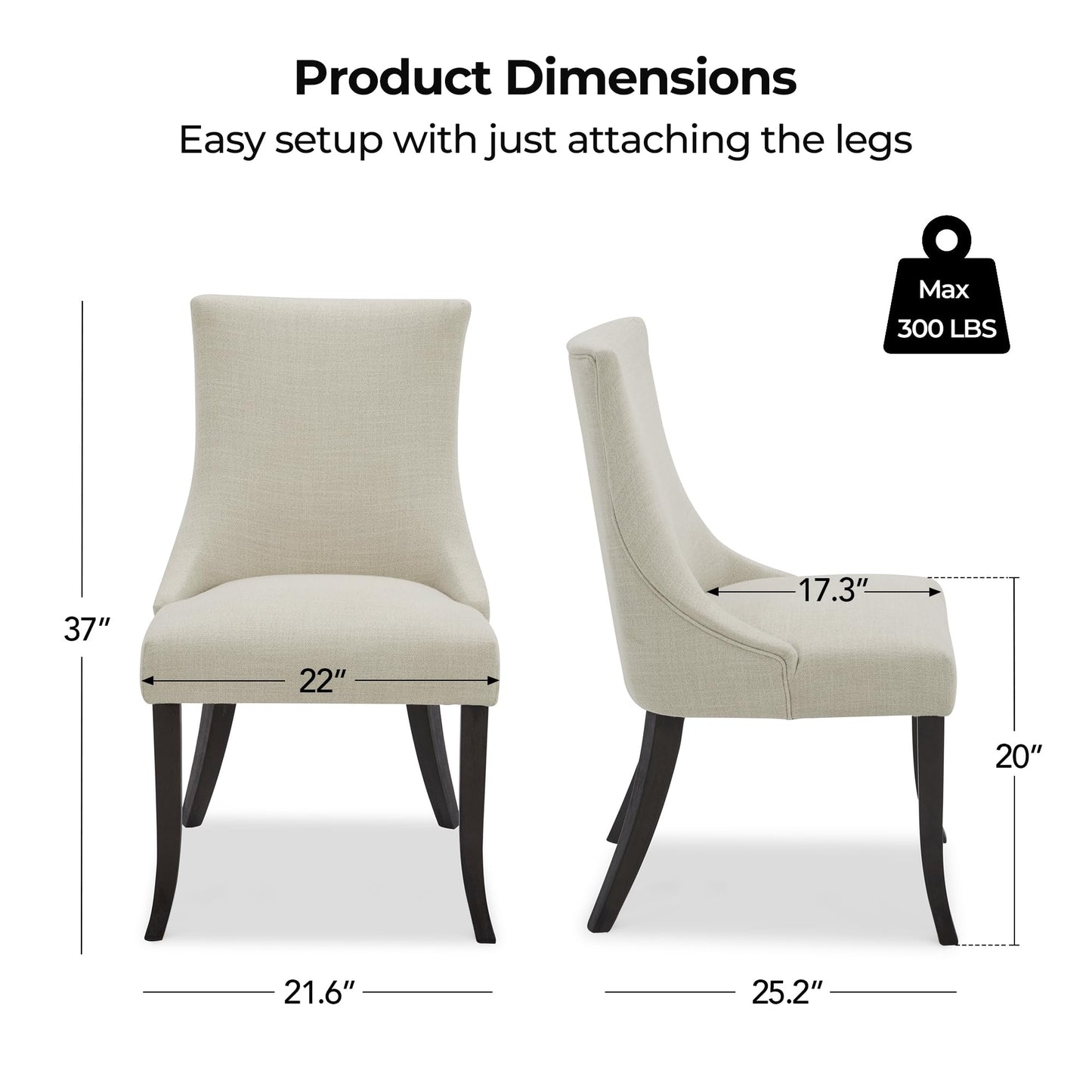 CHITA Modern High Back Dining Room Chairs Set of 2, Farmhouse Upholstered Dining Chairs, Fabric in Linen