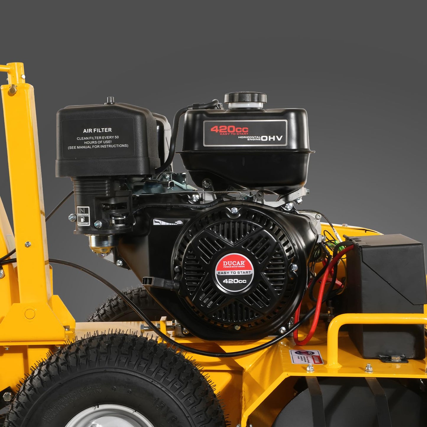 MechMaxx 420cc 15HP E-Start Gas Powered Cable Ditching Trencher, 24'' Trench Depth, 27pcs Carbide Alloy High-Pressure Teeths, TCR1500 (Yellow)