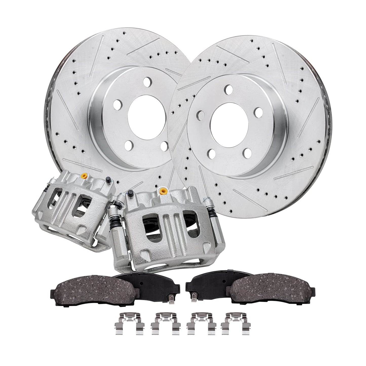 Detroit Axle - Front Brake Kit for Chevy GMC Silverado Suburban Sierra Savana Express 1500 Tahoe Yukon XL Cadillac Escalade ESV EXT Drilled Slotted Disc Brake Rotors Ceramic Brakes Pads Replacement