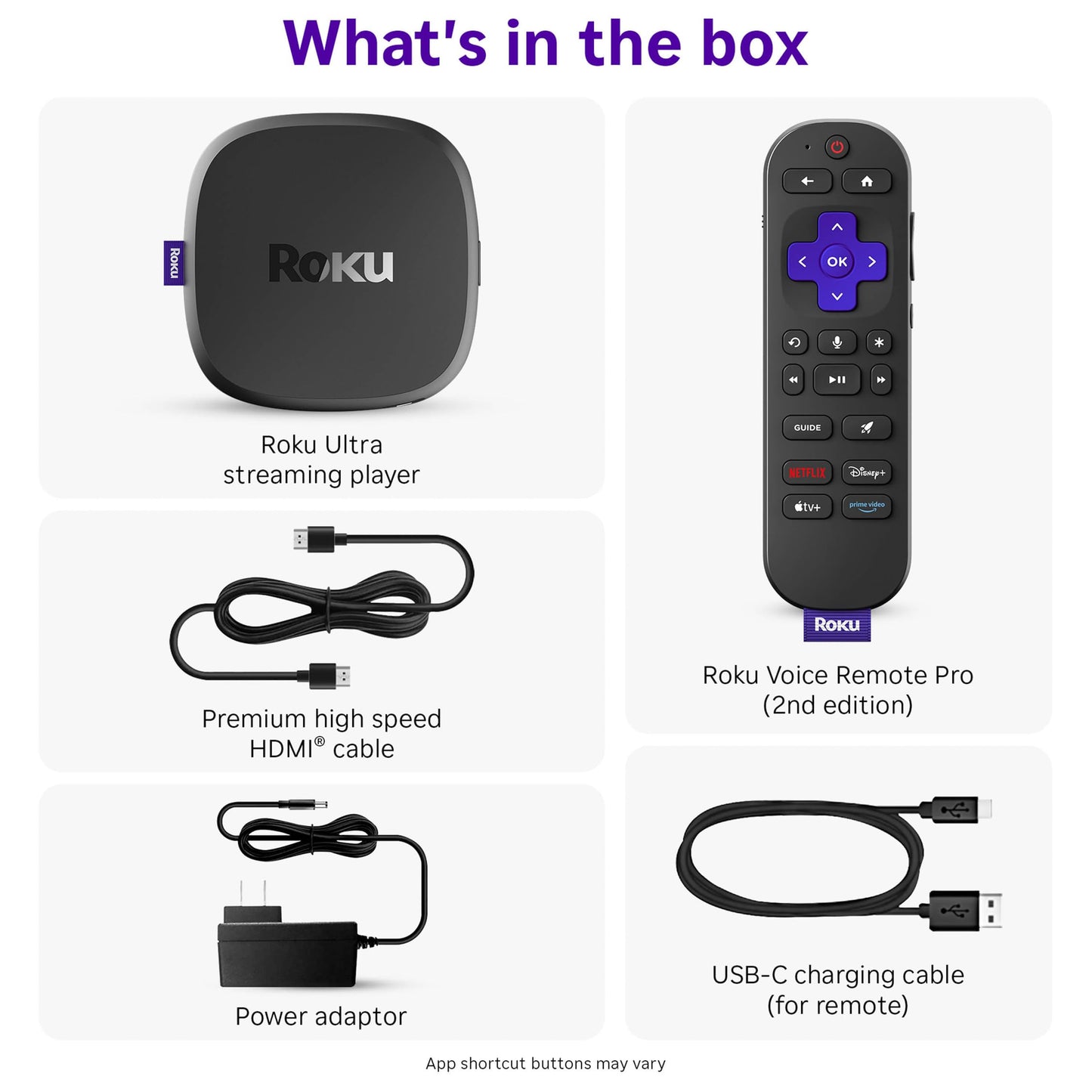 Roku Ultra - Ultimate Streaming Player - 4K Streaming Device for TV with HDR10+, Dolby Vision & Atmos - Bluetooth & Wi-Fi 6 - Rechargeable Voice Remote Pro with Backlit Buttons - Free & Live TV