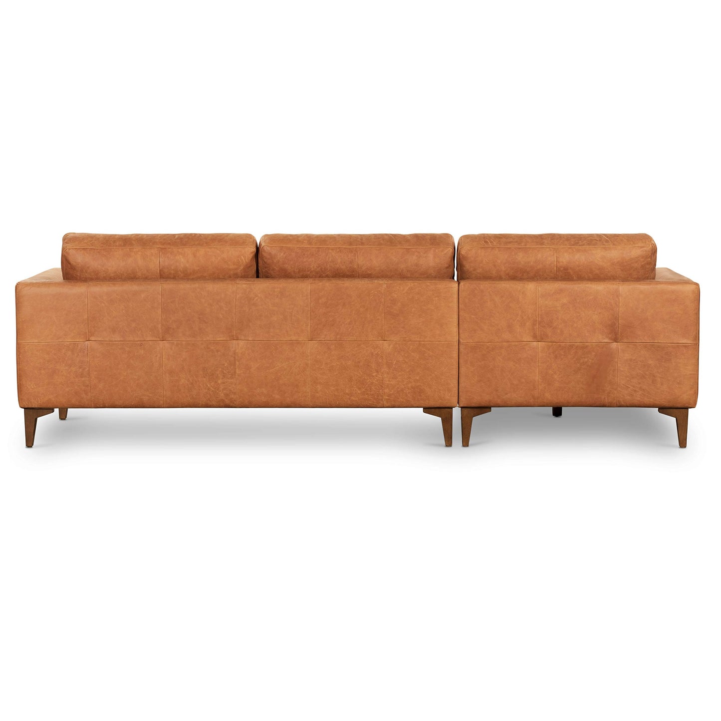 Poly & BARK Harper Left-Facing Leather Sleeper Sectional Sofa Cognac Tan– Full-Grain Aniline Leather, Sculptural Silhouette, Walnut-Finished Legs – Modern Statement Sofa for Living Spaces