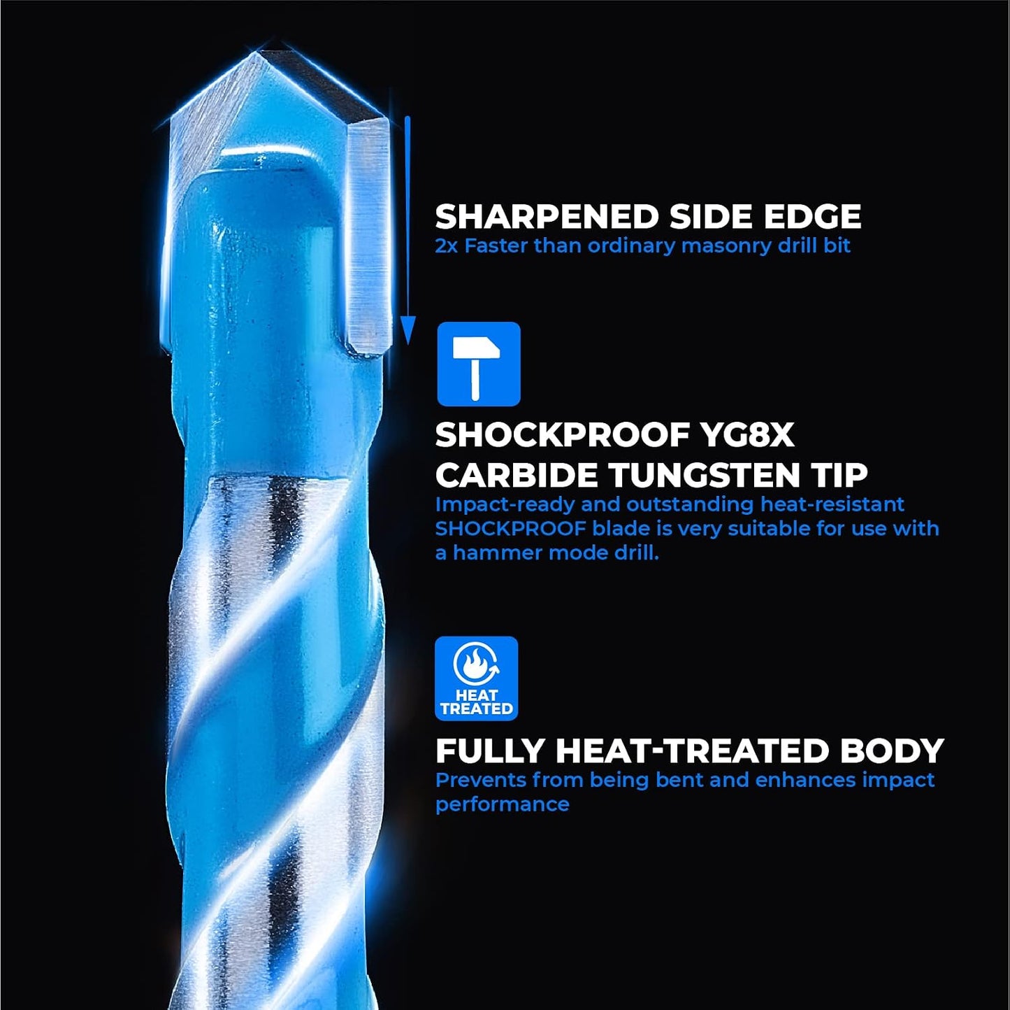 toolant 3/16" Concrete Drill Bit Set & Masonry Drill Bit Set, Shockproof Hex Shank Hammer Drill Bit Set for Glass/Brick/Plastic/Cement/Tile, Industrial Strength Carbide Drill Bit Tip 1/4" Box of 10