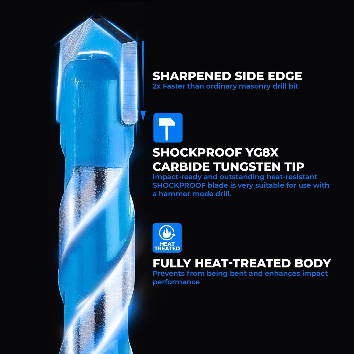 toolant 3/16" Concrete Drill Bit Set & Masonry Drill Bit Set, Shockproof Hex Shank Hammer Drill Bit Set for Glass/Brick/Plastic/Cement/Tile, Industrial Strength Carbide Drill Bit Tip 1/4" Box of 10