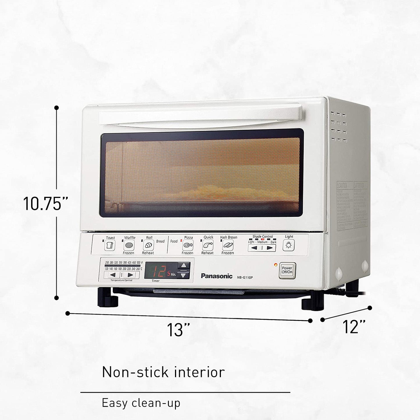 Panasonic FlashXpress Toaster Oven Countertop, 4-Slice Small Toaster Oven Compact Size with Double Infrared Heating, 6 Auto Cook Options and Precise Temperature Control, 1300W - NB-G110P (Silver)
