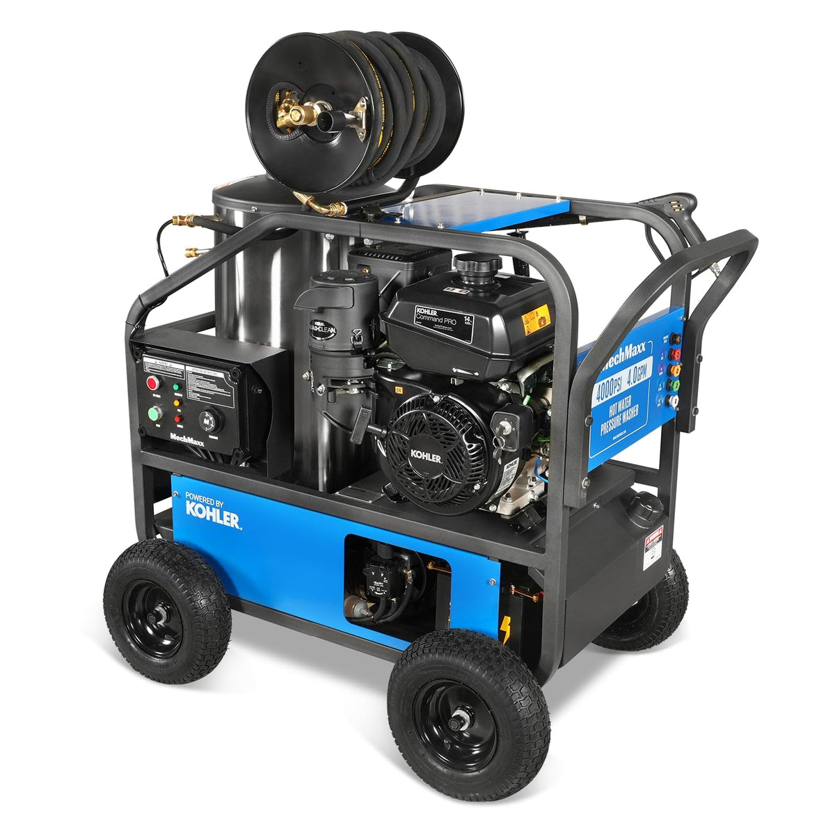 MechMaxx 4000 PSI 4 GPM Kohler E-Start Engine Hot Water Pressure Washer Skid Mounted with 245 Gal Tank, Model HPW40KBT