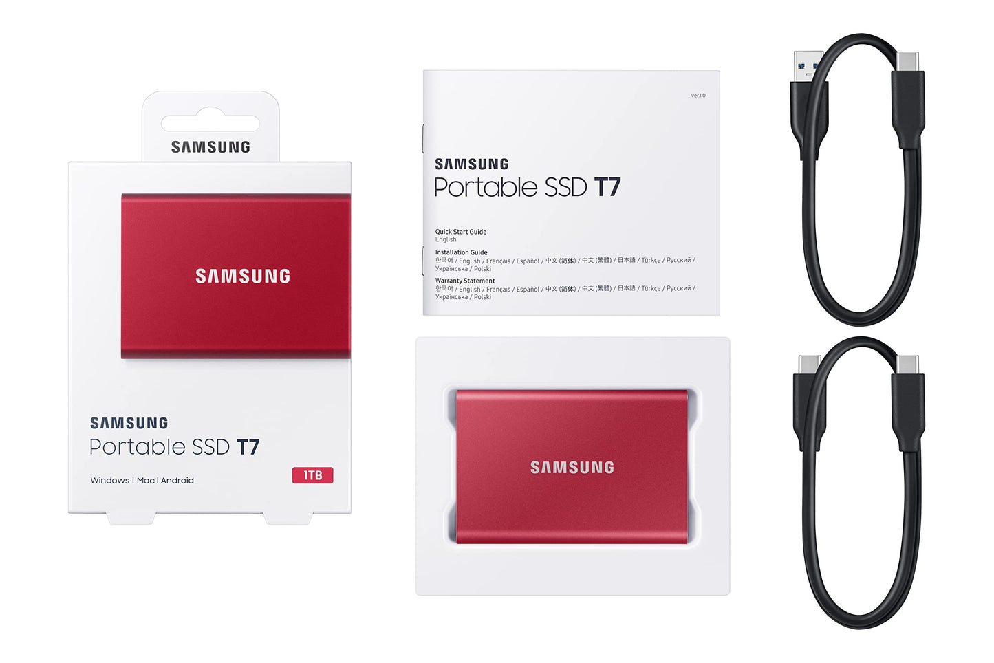 Samsung T7 Portable SSD, 2TB External Solid State Drive, Speeds Up to 1,050MB/s, USB 3.2 Gen 2, Reliable Storage for Gaming, Students, Professionals, MU-PC2T0T/AM, Gray