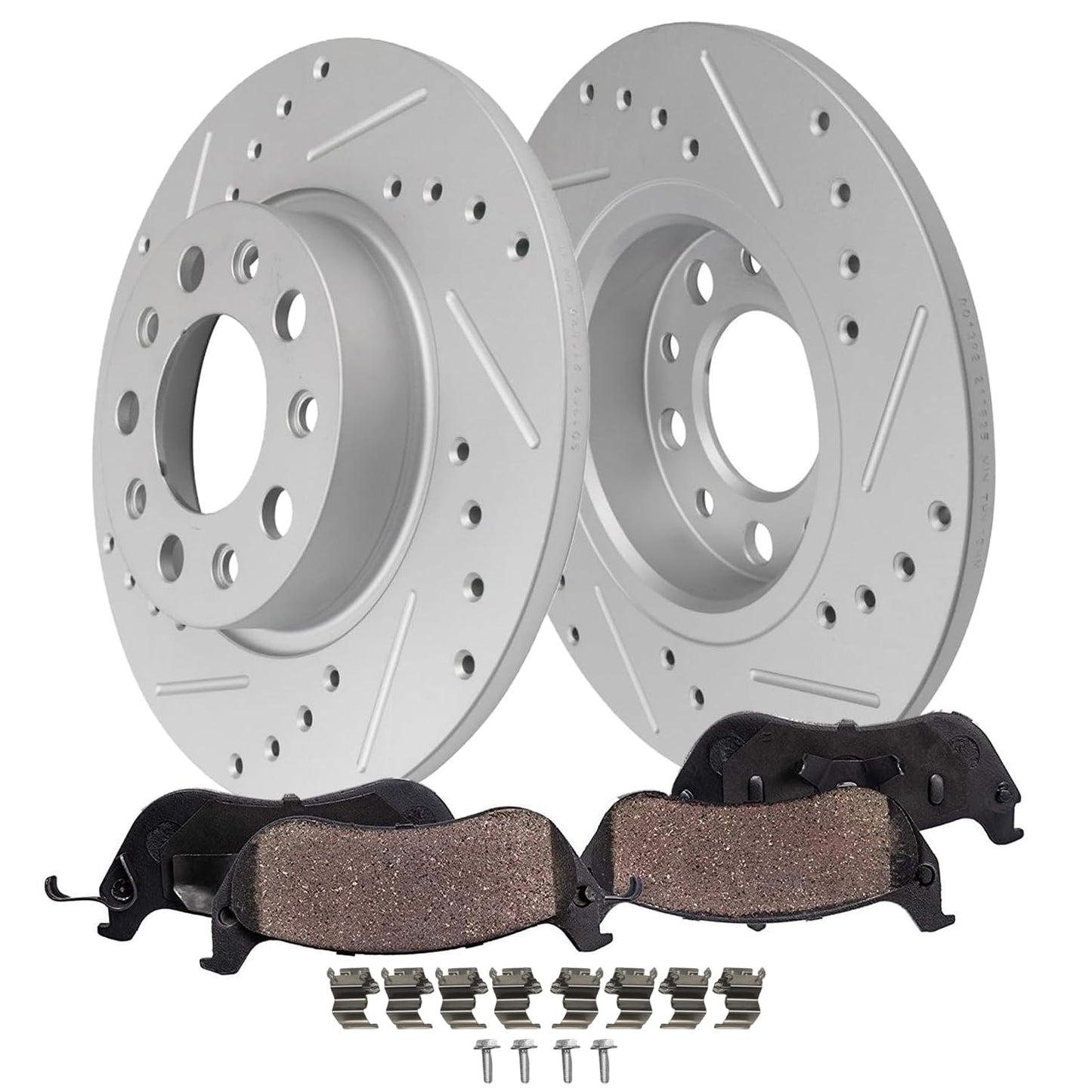 Detroit Axle - Front Brake Kit for 2012-2022 Ford F-250 Super Duty, 2013-2022 Ford F-350 Super Duty, 14.29" inch Drilled and Slotted Disc Brake Rotors Ceramic Brakes Pads Replacement