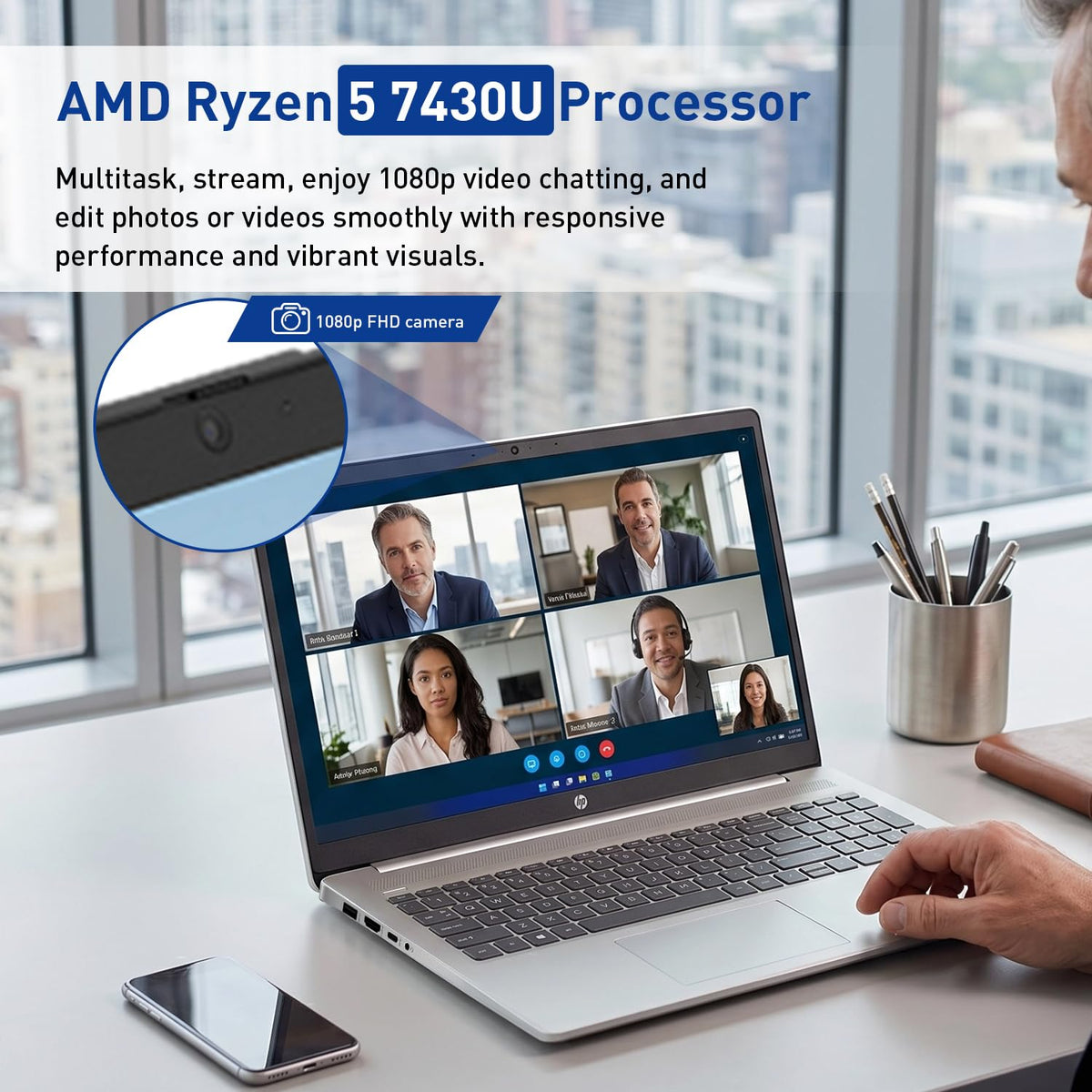 HP 17.3” FHD IPS LED Anti-Glare 300 nits Laptop, AMD Ryzen 5 7430U 6-core CPU, 16GB RAM, 1TB Storage, Webcam w/Shutter, Microsoft Copilot Key, Wi-Fi 6, BT 5.4, Win11H, w/Laptop Cooler, 17-cp3000