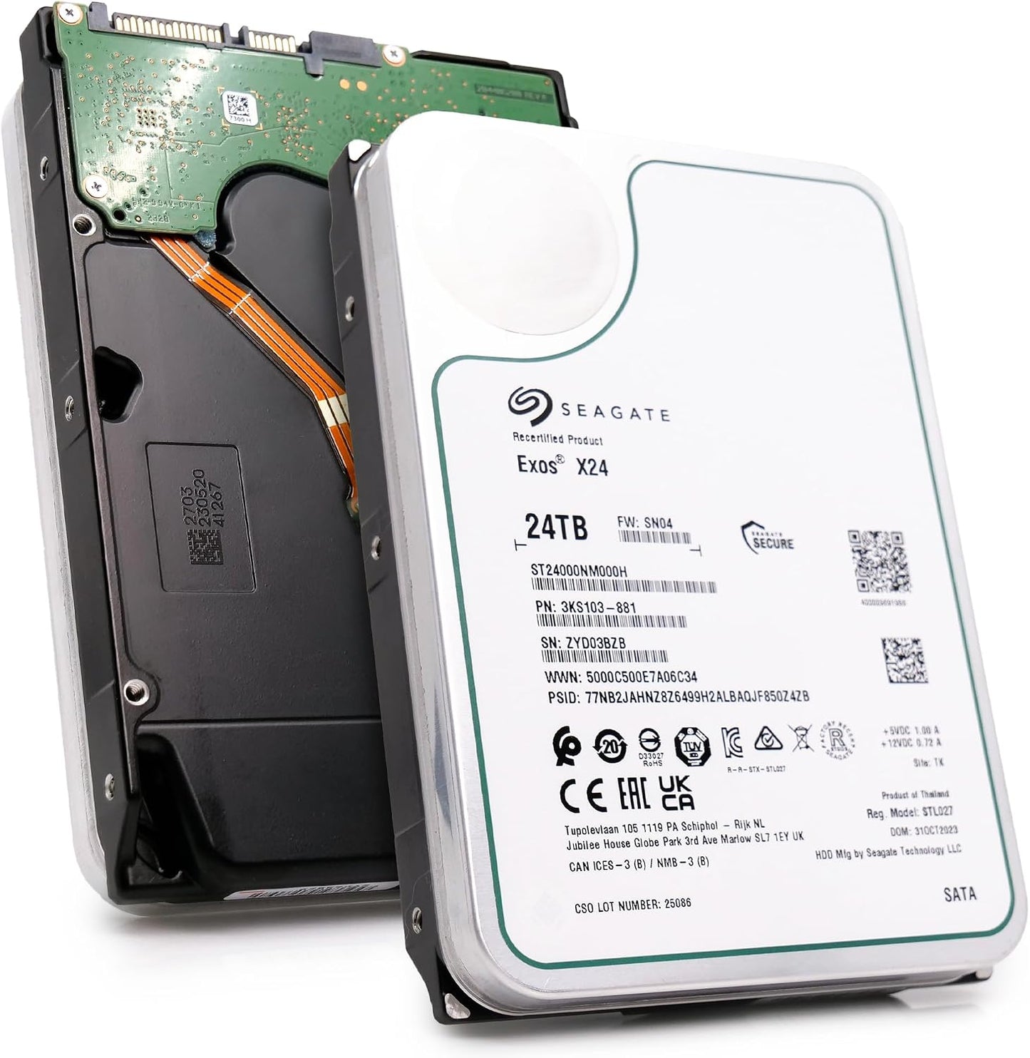Seagate Exos X24 24TB Enterprise Hard Drive HDD SATA 6Gb/s 512MB Cache 7200 RPM 512e CMR Helium Sealed 3.5in Hard Drive ST24000NM000H