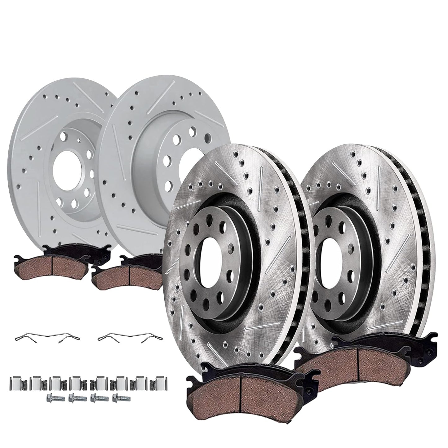 Detroit Axle - 4WD Brake Kit for 2012-2022 Ford F-250 Super Duty 2013-2022 F-350 Super Duty, 14.29" inch Front Rear Drilled Slotted Brake Rotors Ceramic Brakes Pads Replacement