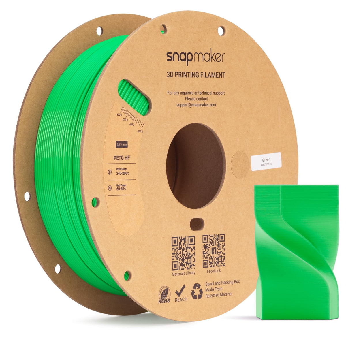 Snapmaker PETG Filament 1.75mm,PETG HF 3D Printer Filament 1kg(2.2lbs)