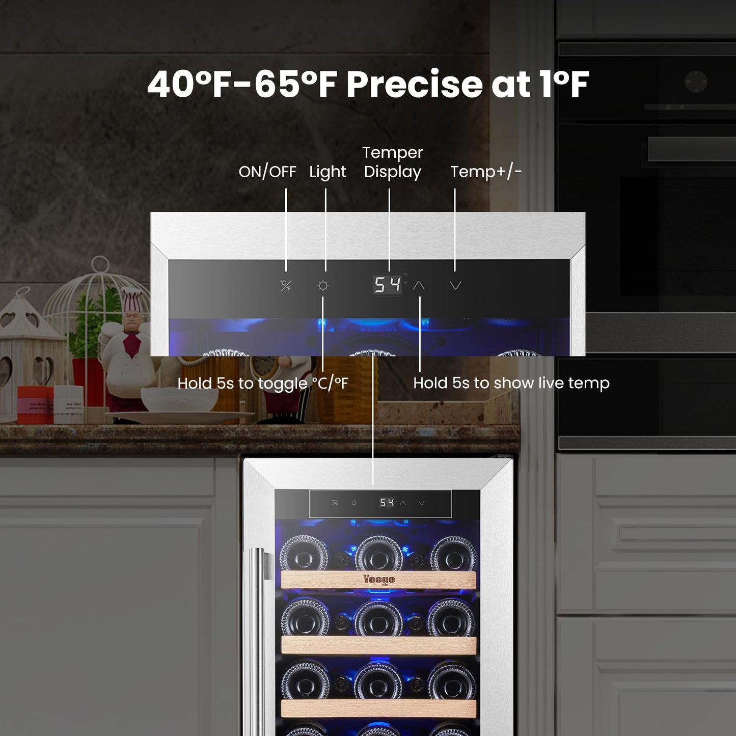 Yeego Wine Fridge Cooler - 15 Inch Dual Zone Wine Fridge Hold 28 Bottles, 40-65°F Wine Refrigerator Glass Door, Built in, Freestanding Under Counter Fridge for Beer Soda Drink Home Bar Office