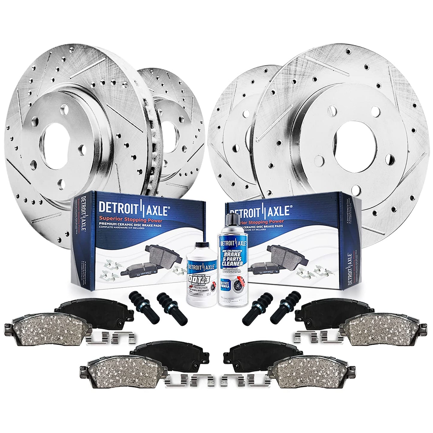 Detroit Axle - Brake Kit for Chevy GMC Silverado Sierra 1500 Tahoe Yukon XL Suburban Escalade ESV Drilled Disc Rotors Ceramic Brakes Pads Replacement : 12.99" Front & 13.58" Rear Rotor