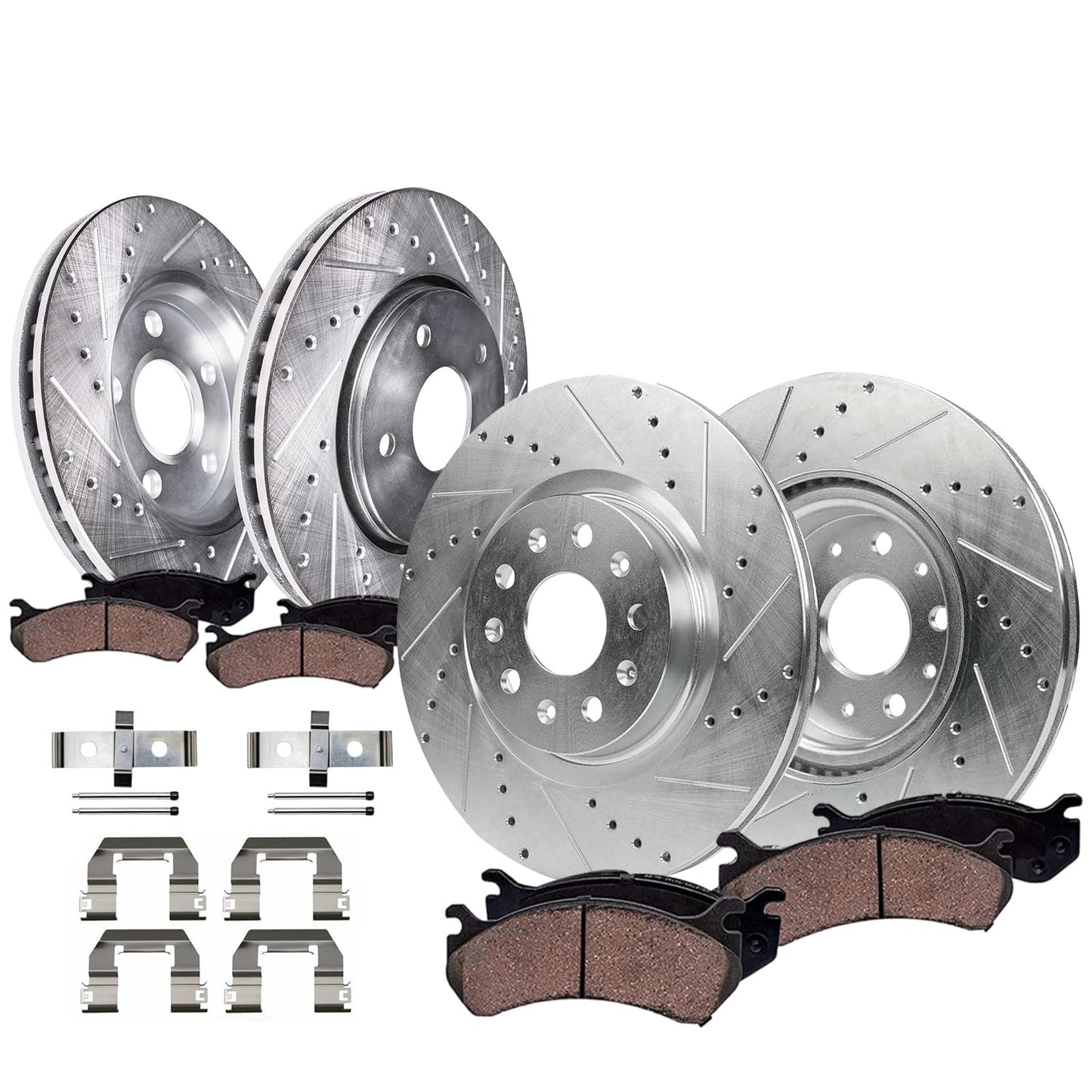 Detroit Axle - 8pc Brake Kit for Chevy GMC Silverado Sierra 1500 Yukon XL Escalade ESV Drilled & Slotted Brake Rotors Ceramic Brakes Pads Replacement : 13.50" inch Front and 13.58" inch Rear Rotor