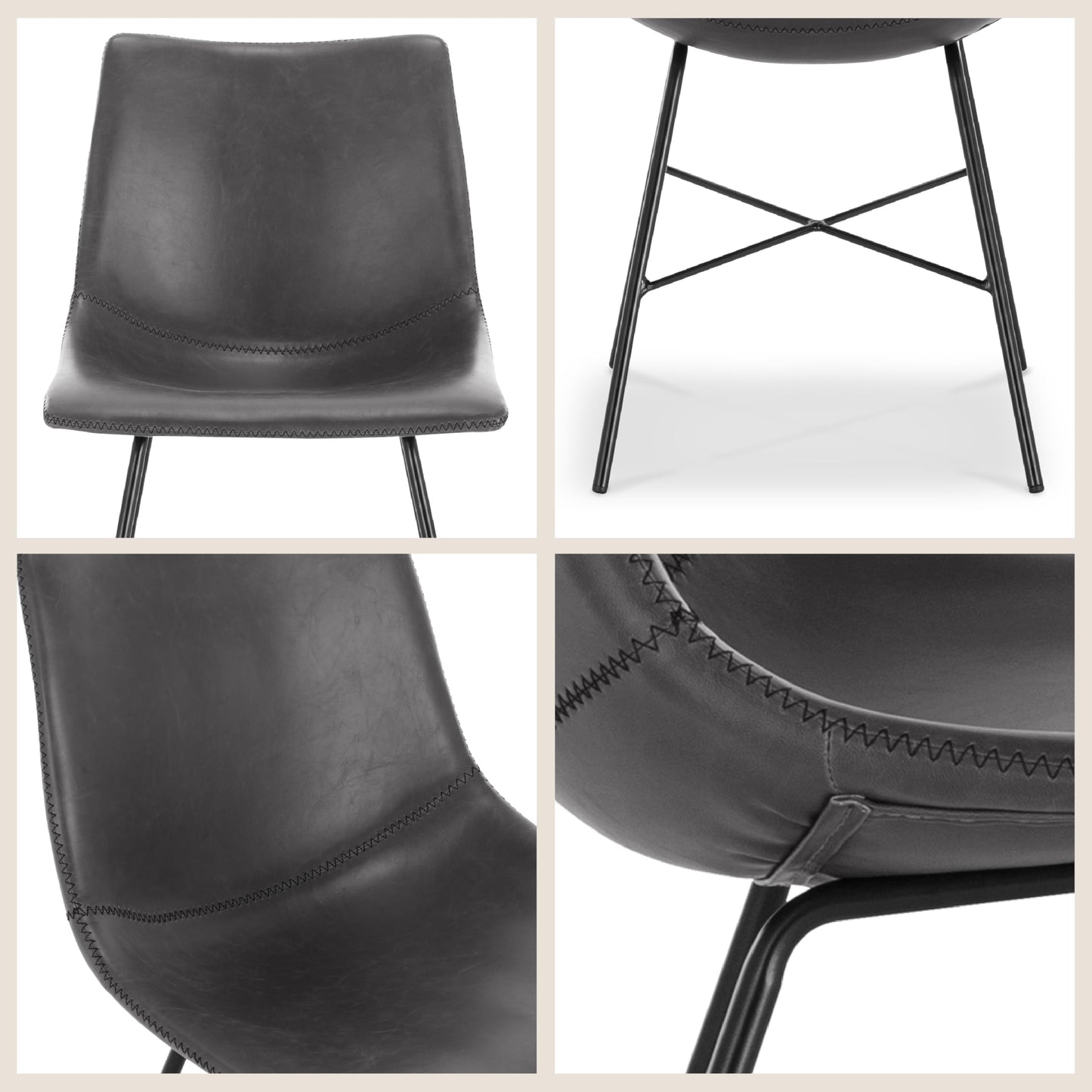 POLY & BARK Paxton Leather Counter Stools 24 Inches – Set of 2 - Counter Height Bar Stools with Back – Modern Barstools for Kitchen Island or Counters – Faux Leather & Matte Black Steel Base – Tan